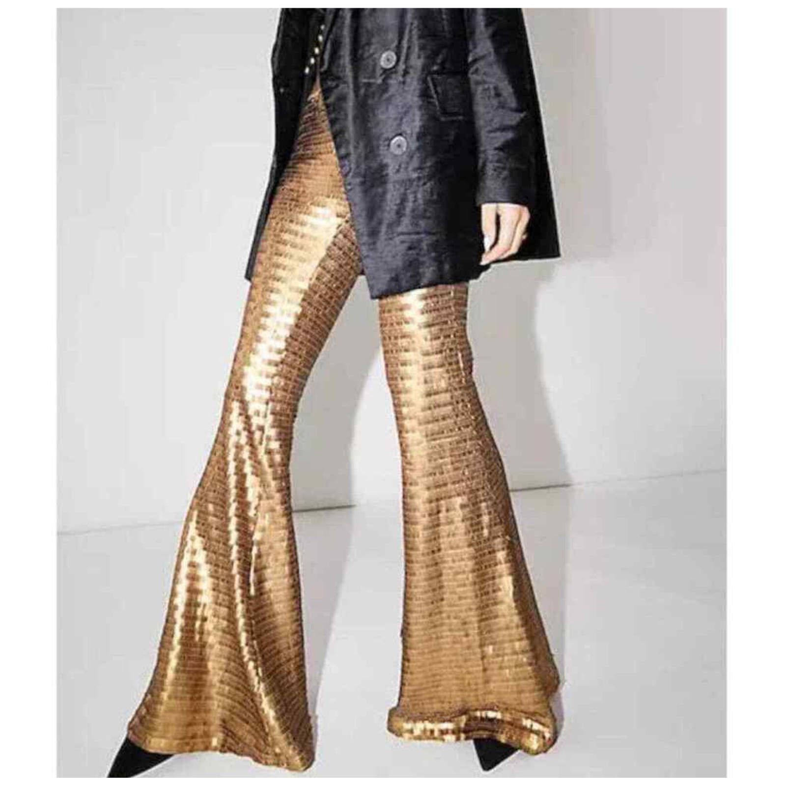 image of Free People Party Flare Gold Sequin Bell Bottom Pants Xs, Women's (Size 26)