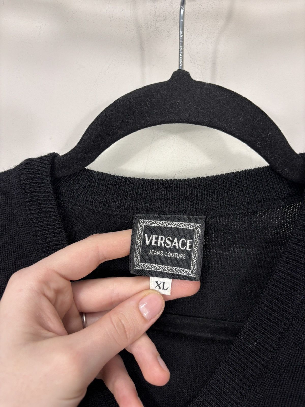Versace Jeans Couture Vintage Versace Jeans Couture Black Wool V-Neck Sweater Size US XL / EU 56 / 4 - 8 Thumbnail