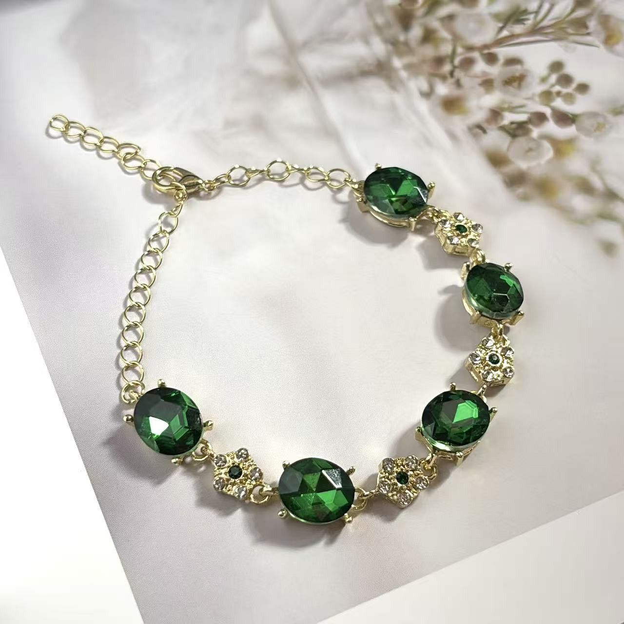 Other Adjustable Green Crystal Charm Bracelet for Women Size ONE SIZE - 4 Thumbnail