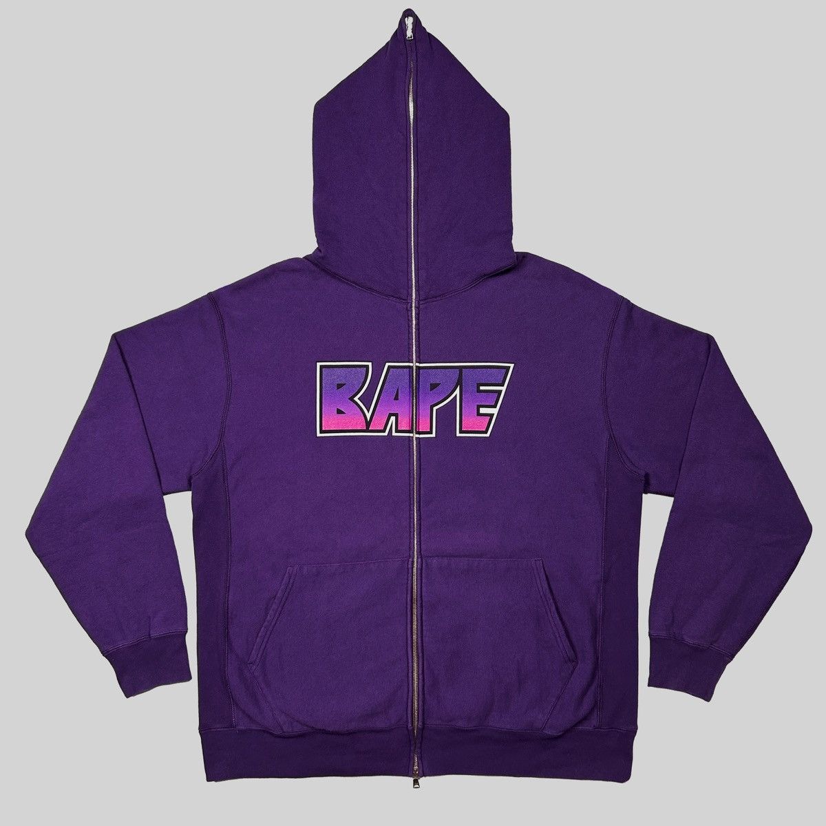 image of Bape Kiss Logo Full Zip Hoodie in Purple, Men's (Size XL)