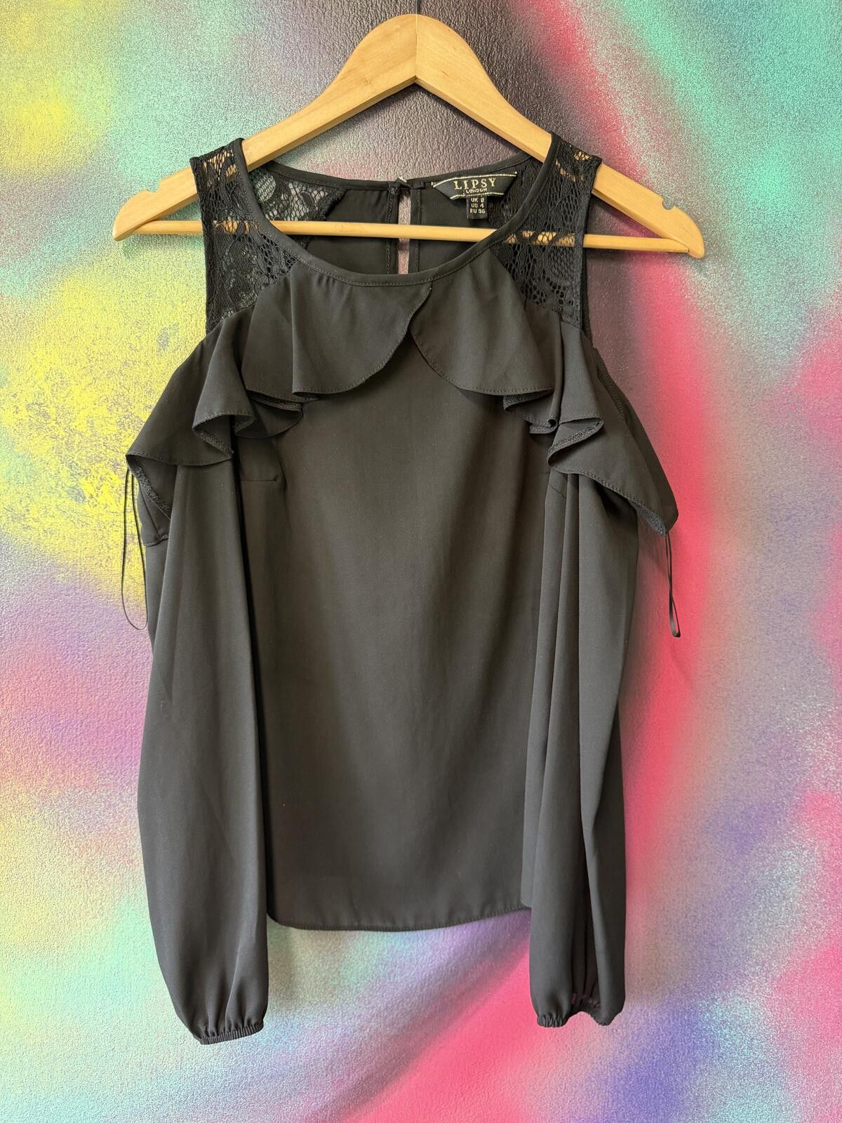 Other Lipsy black lace top with ruffle detail in size 8 Size S / US 4 / IT 40 - 1 Thumbnail