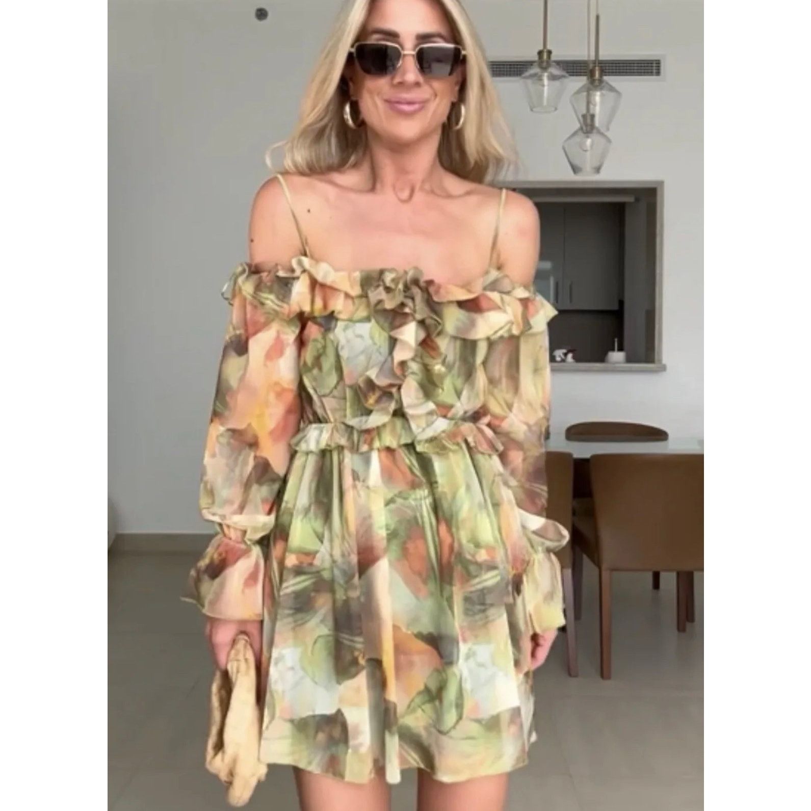 Zara ZARA BLOGGER FAVORITE PRINTED TULLE DRESS GREEN Size S / US 4 / IT 40 - 6 Thumbnail