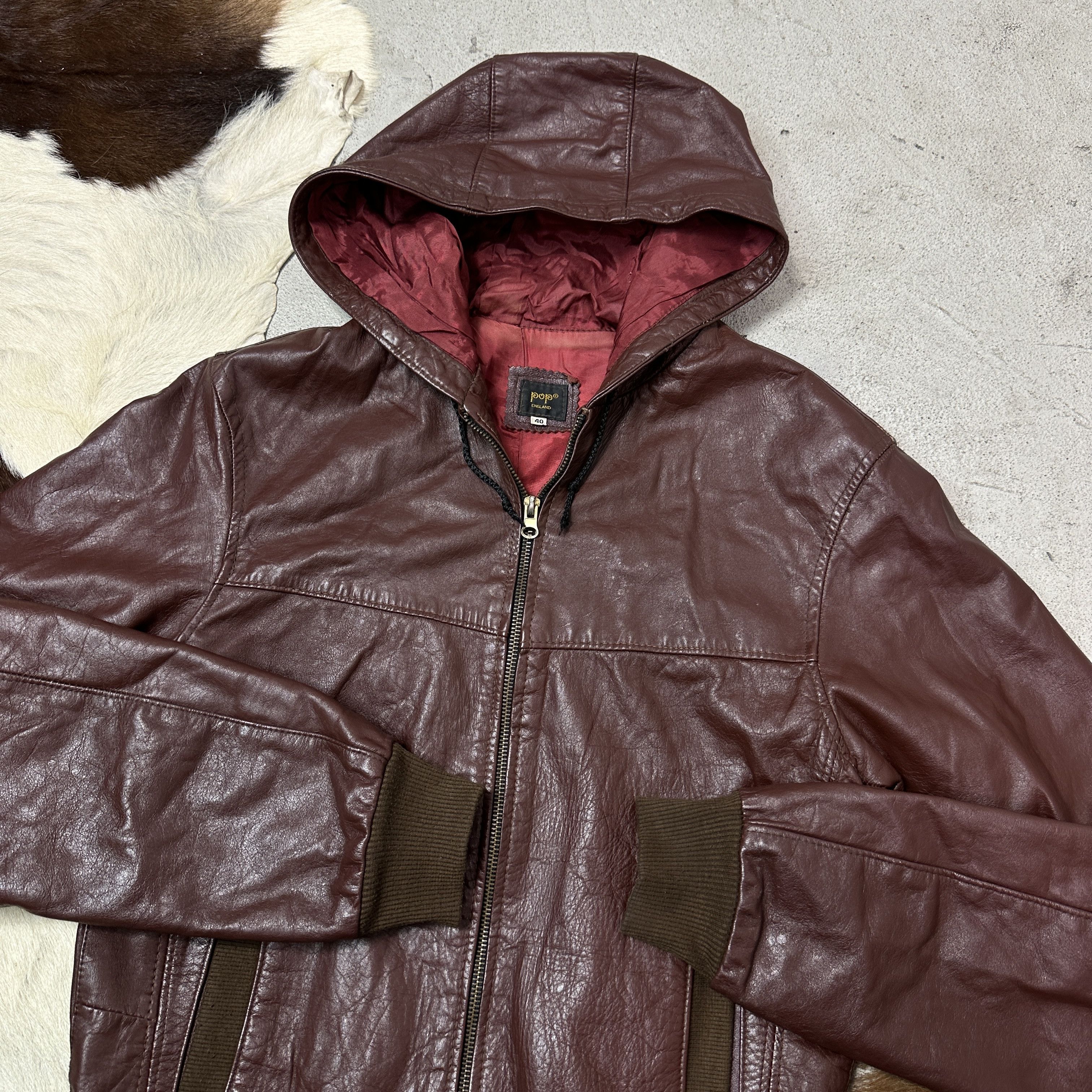 Vintage Vintage Leather Biker Grunge Burgundy Hooded Jacket 90s Size M / US 6-8 / IT 42-44 - 6 Thumbnail
