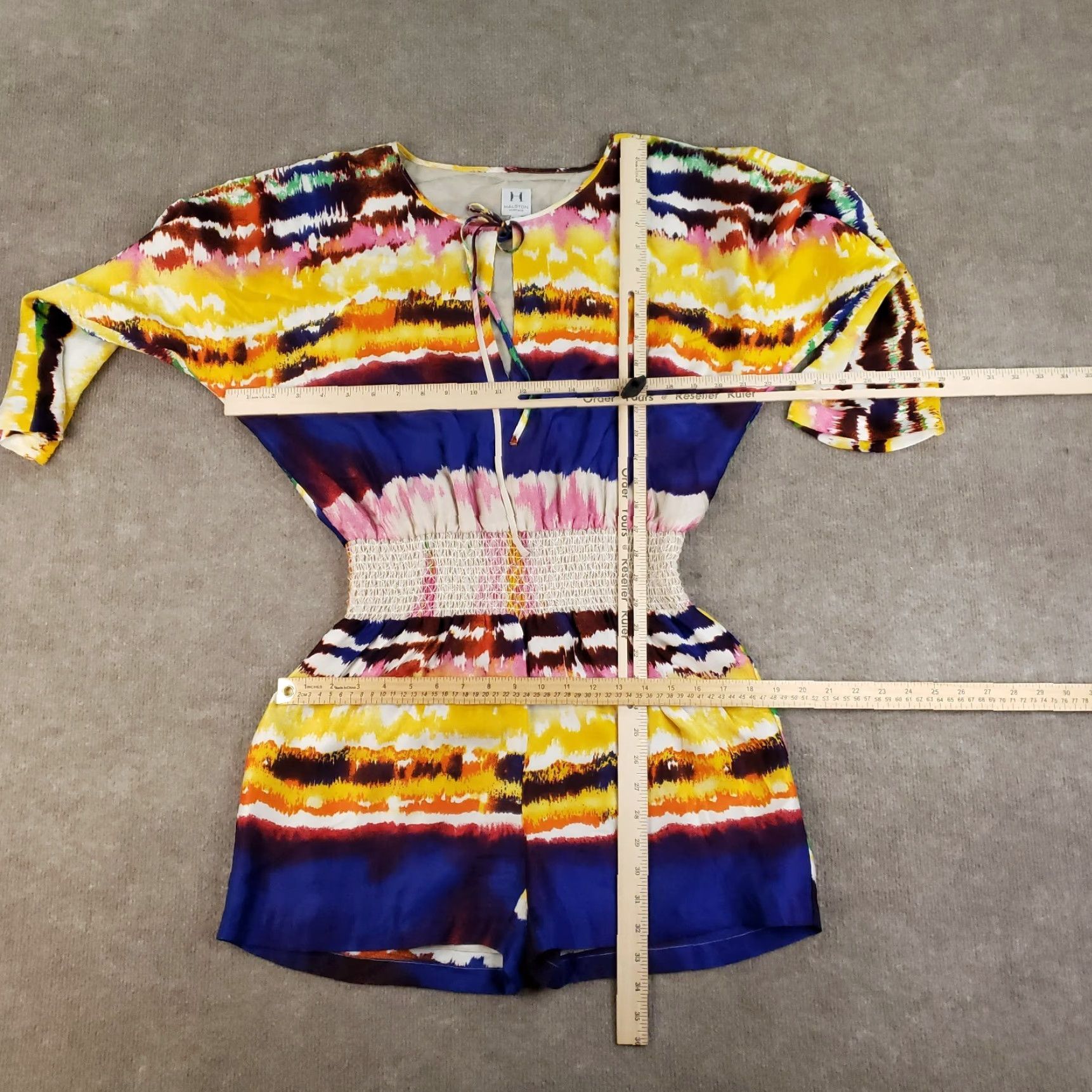 Halston Halston Heritage Romper Womens Blue Silk Tie Dye Short Sleeve Boho Festival Party Size 6 Size 28" / US 6 / IT 42 - 2 Thumbnail