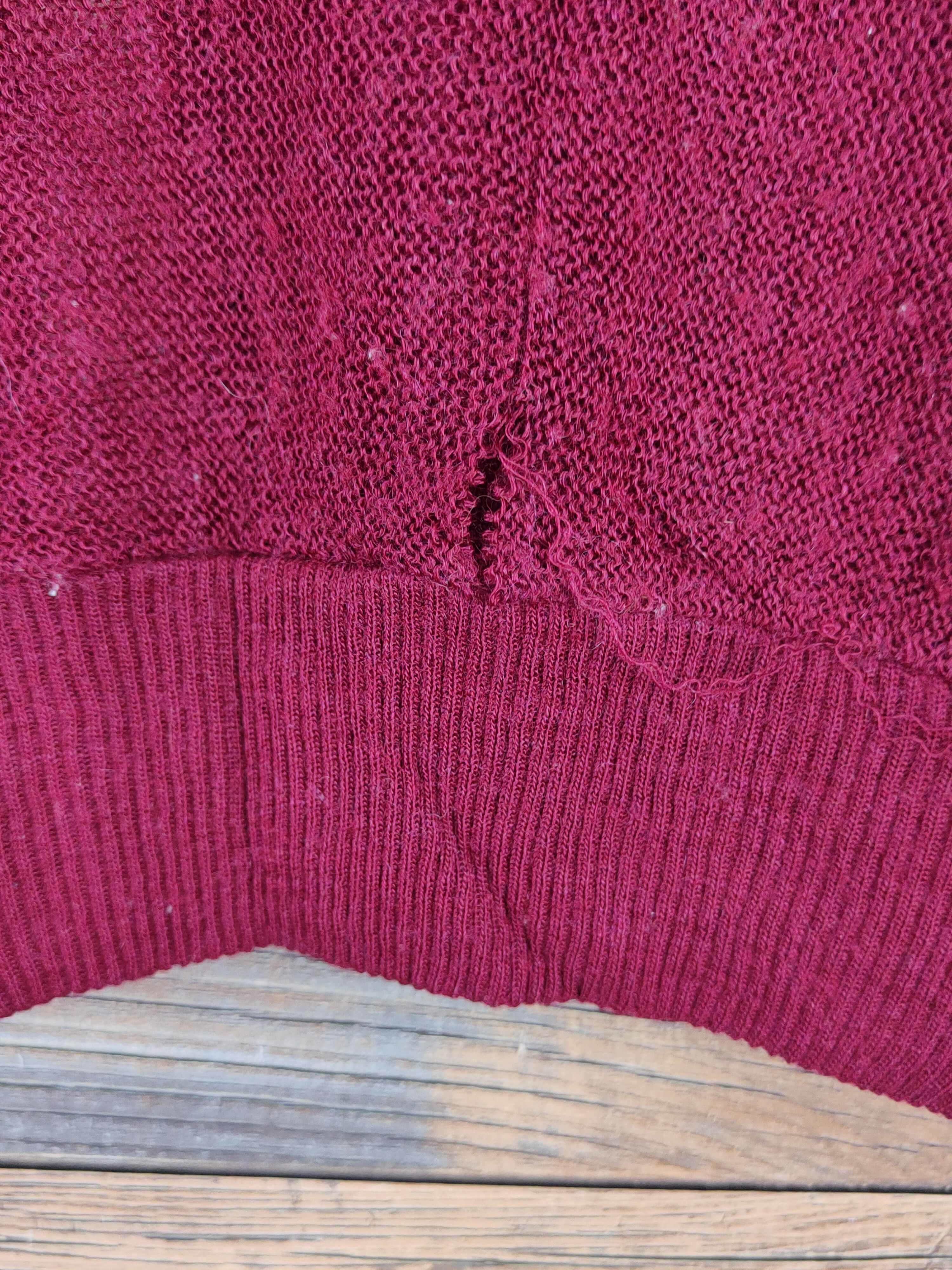 Japanese Brand Takashimaya Maroon MeshNet Knitwear Cardigan #W1669 Size US L / EU 52-54 / 3 - 8 Thumbnail