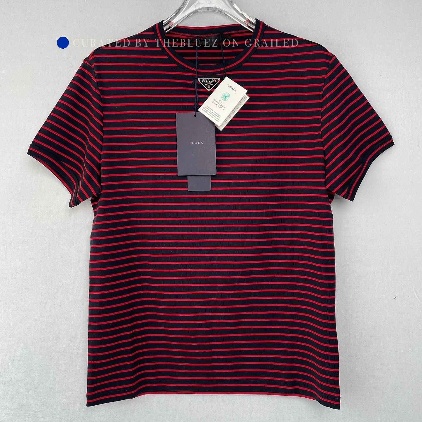 Prada Striped Triangle Logo Tee in Multi Size US XL / EU 56 / 4 - 1 Thumbnail