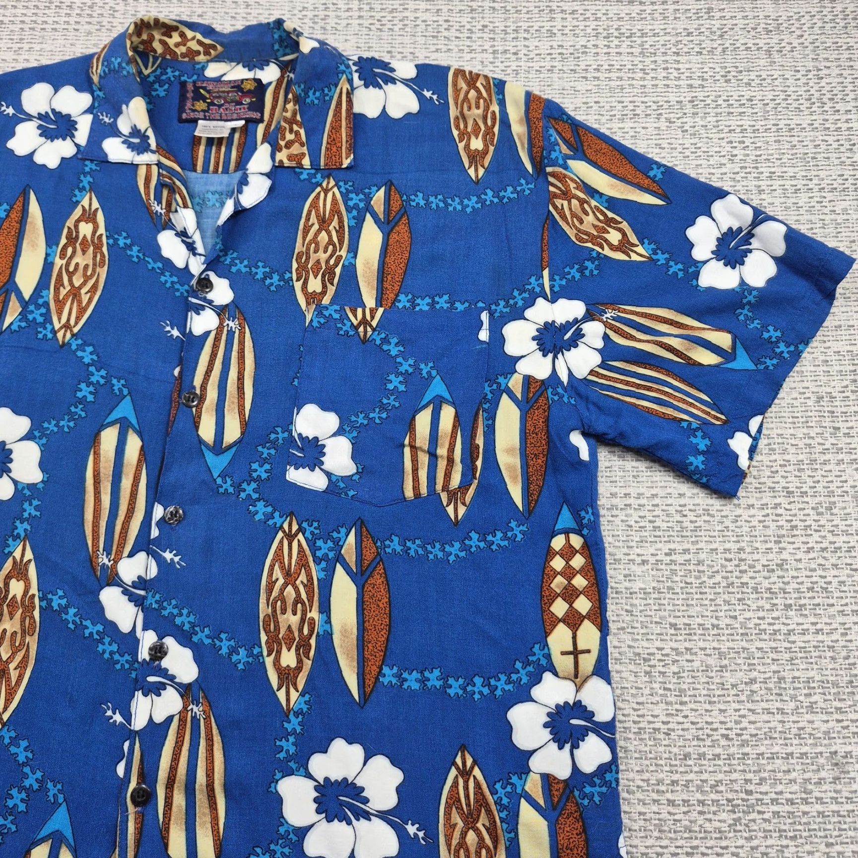 Vintage VINTAGE Basix Button Up Shirt Mens Large Blue Hawaiian Surfboard Floral Rayon Shirt Size US L / EU 52-54 / 3 - 2 Thumbnail
