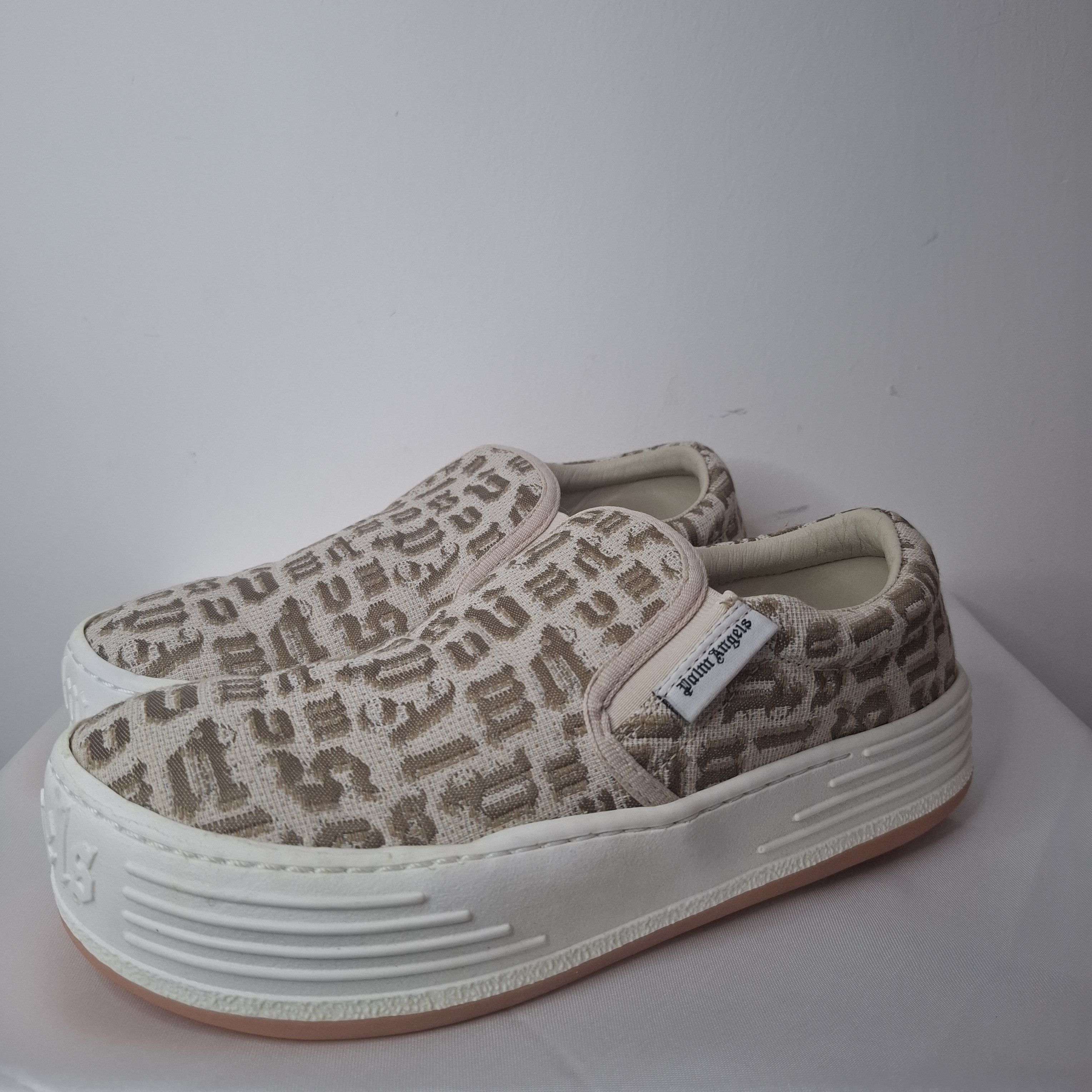 Palm Angels Palm Angels Beige & Brown Monogram Snow Slip Sneakers Size US 7.5 / IT 37.5 - 6 Thumbnail