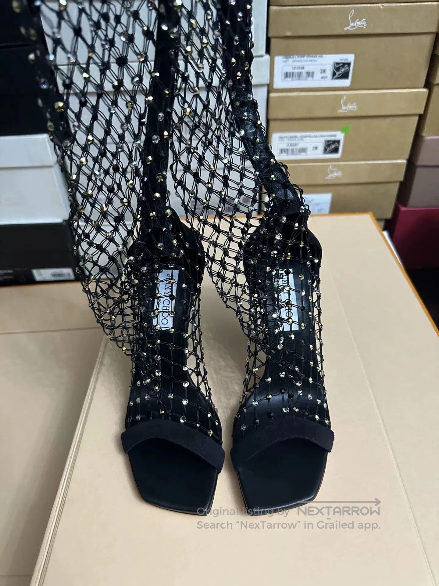 Jimmy Choo Jimmy Choo Black Crystal Mesh Boots. Size US 7 / IT 37 - 2 Thumbnail