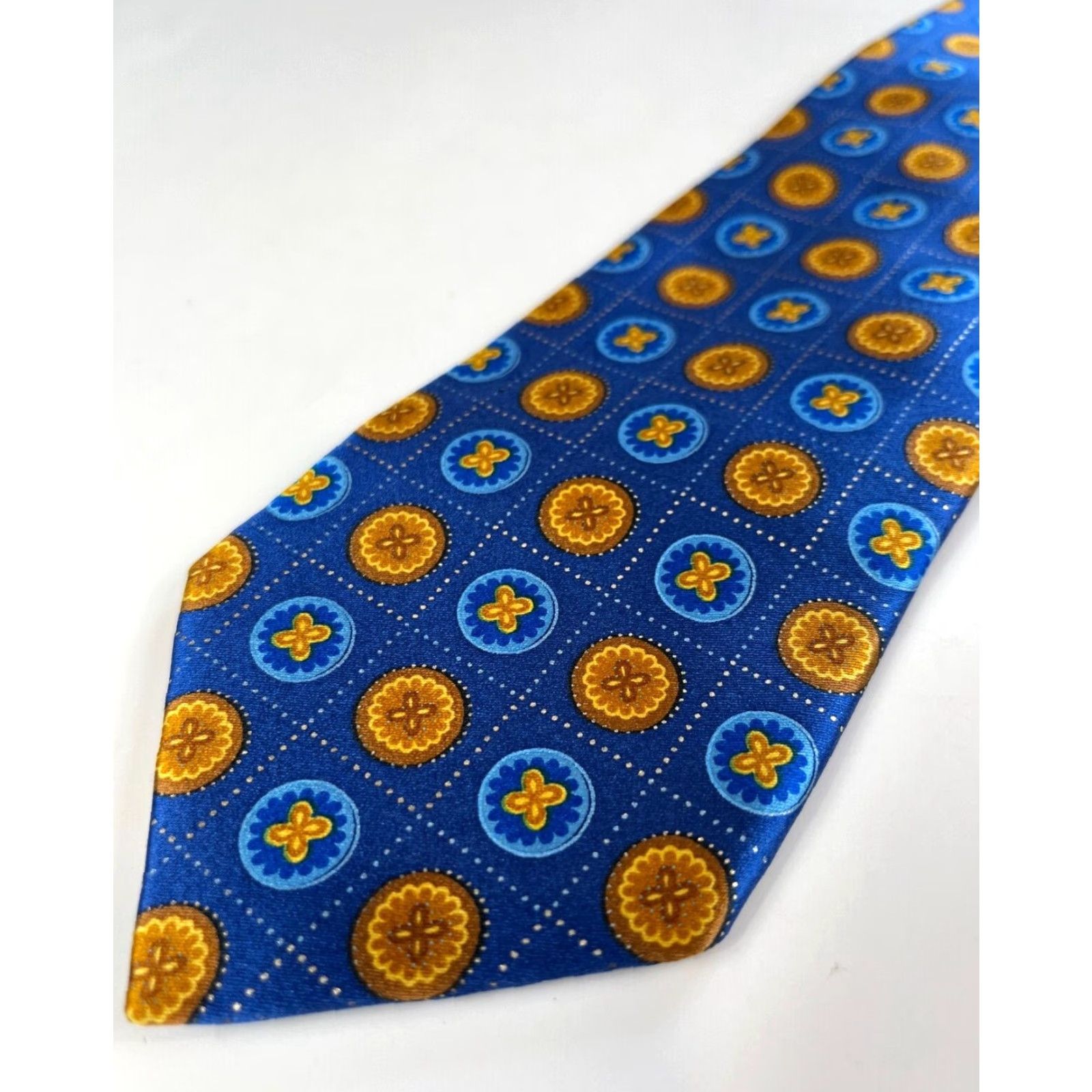 Ermenegildo Zegna VINTAGE Ermenegildo Zegna Men's Silk Tie Blue Geometric 100% Silk Made in Italy 59.25" 3 3/8" Length Width Dress Designer Tie Men’s Health? Size ONE SIZE - 4 Thumbnail