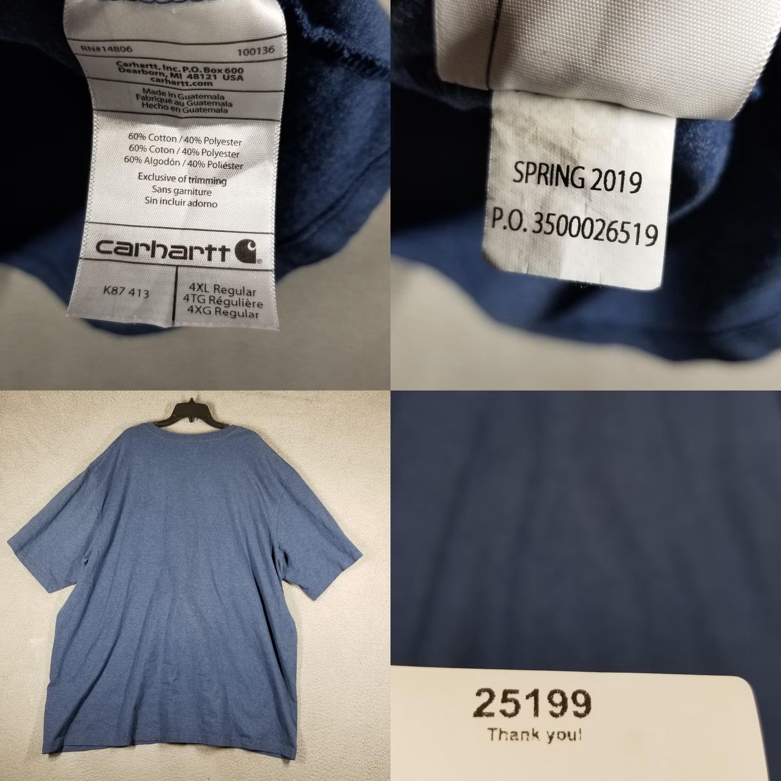 Carhartt Carhartt Shirt Mens 4XL Blue Heather Original Fit Pocket Short Sleeve Tee K87 Size US XXL / EU 58 / 5 - 8 Thumbnail