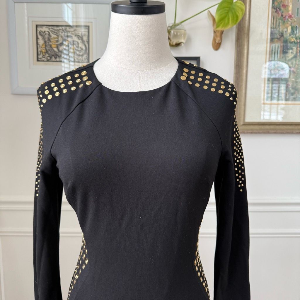 Other Cache Gold Stud Sheath Dress Long Sleeve LBD Dress 6 Size M / US 6-8 / IT 42-44 - 6 Thumbnail