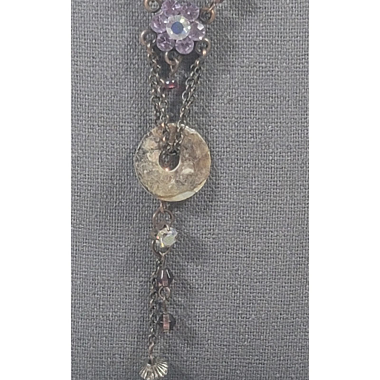 Other Bronze Purple Flower Pendant 13" Necklace Lightweight Size ONE SIZE - 5 Thumbnail