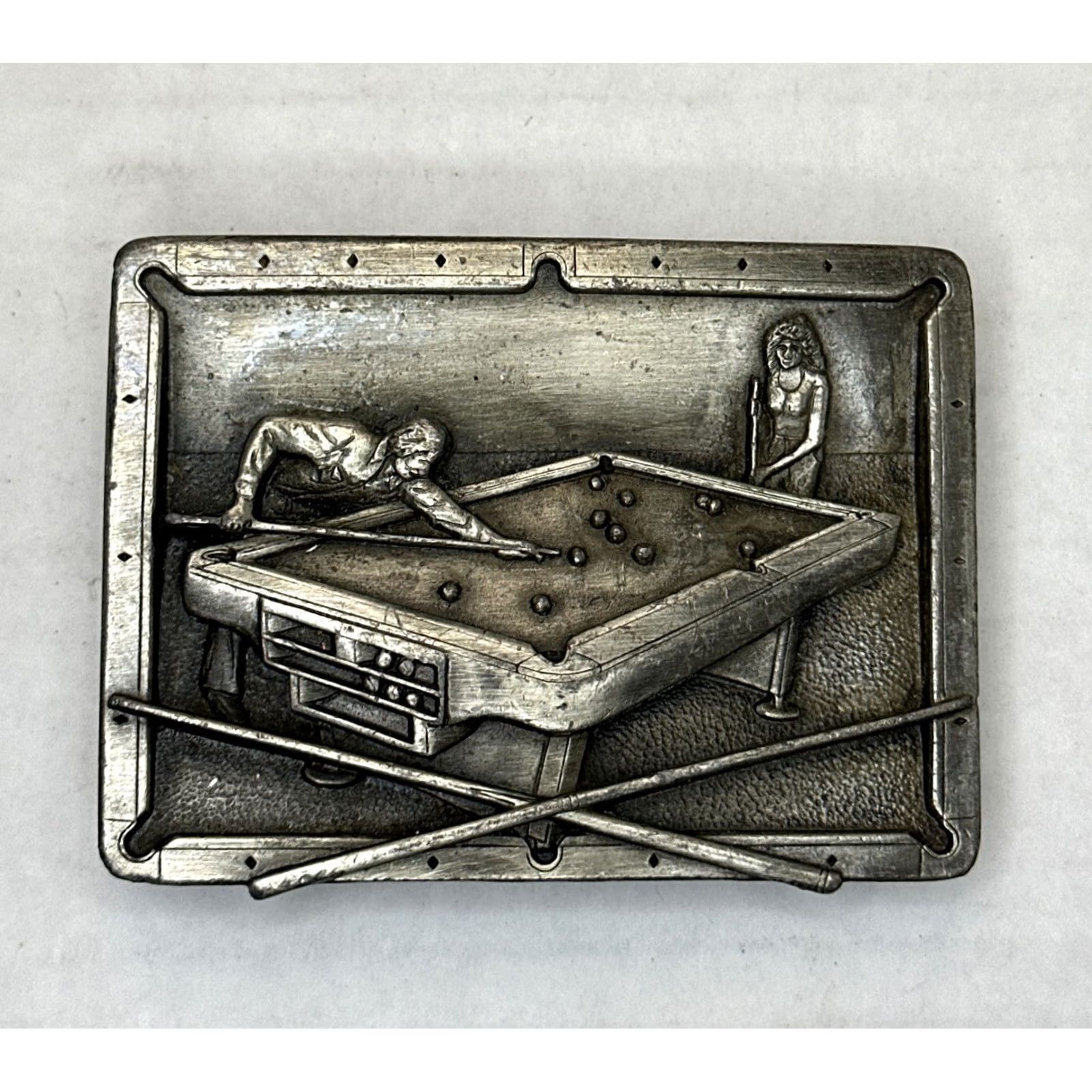 Vintage VINTAGE Bergamot Brass Works Pool Playing Belt Buckle Billiards Z-149 1984 80s Silver Unisex Adult Mens Womens Boys Girls Size ONE SIZE - 2 Thumbnail