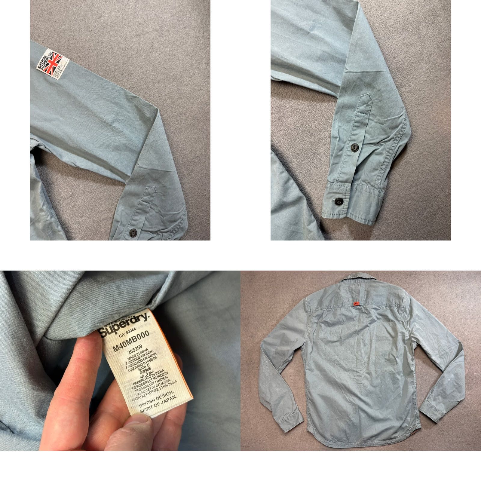 Superdry Superdry Army Shirt Mens Long Sleeve Button-Up twill Cotton Blue/Gray Size L Regular Vintage No Size US L / EU 52-54 / 3 - 8 Thumbnail