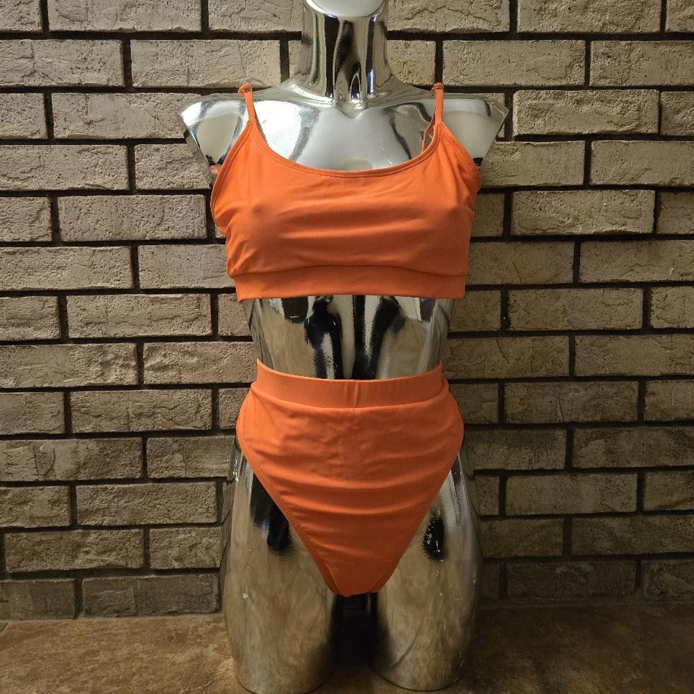 Designer Orange Neon High Waisted Bikini Set Size ONE SIZE - 1 Thumbnail
