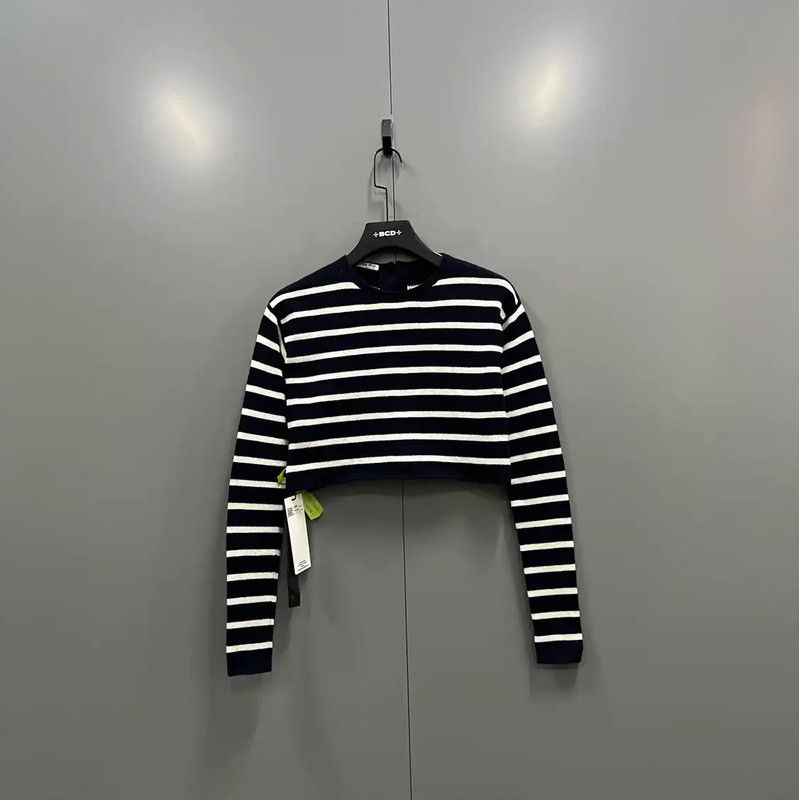 Miu Miu Miu Miu Striped Crop Long Sleeve Top 0089 Size ONE SIZE - 1 Thumbnail