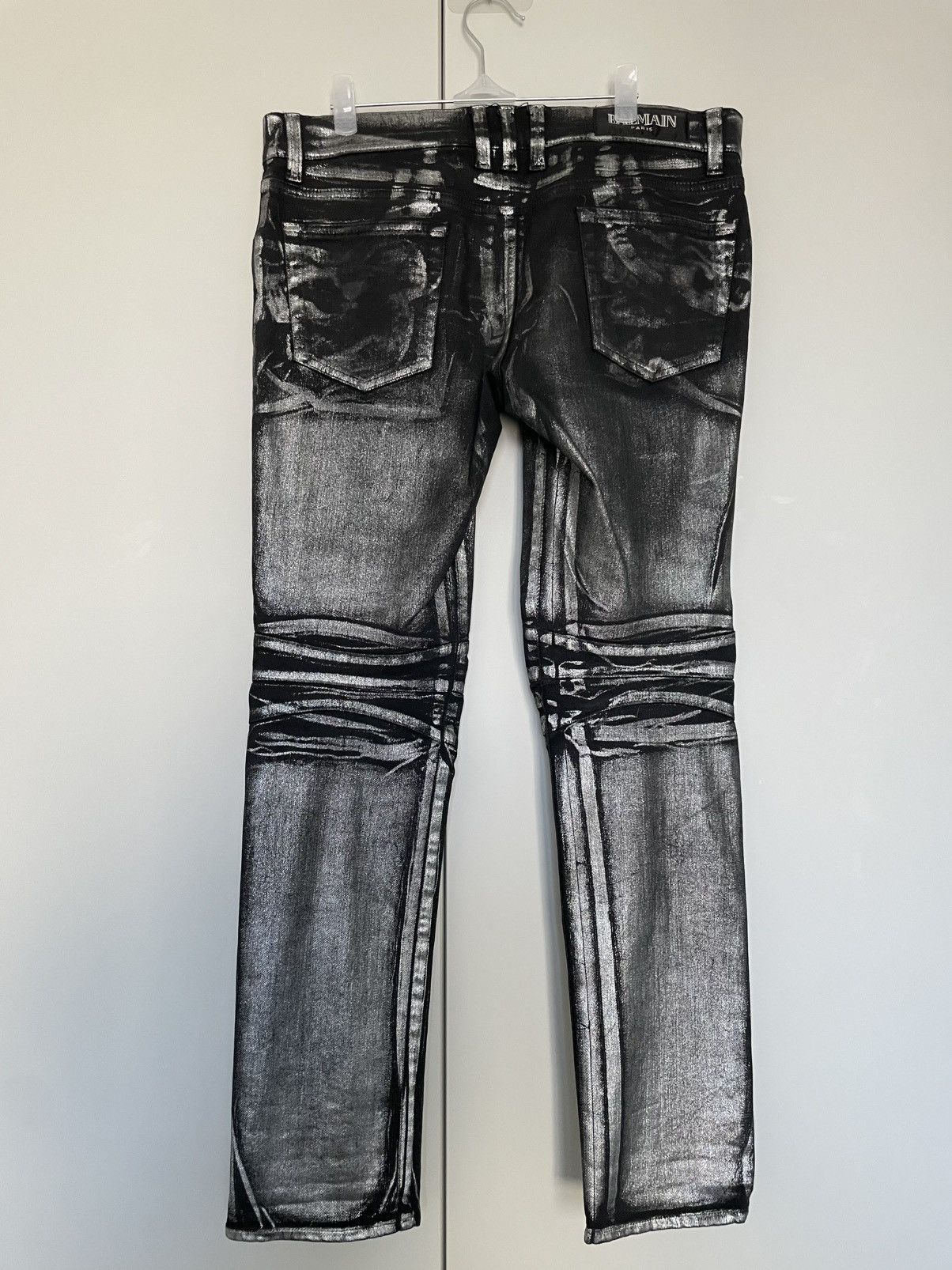 Sold)Balmain decarnin ss11 silver waxed coating jeans