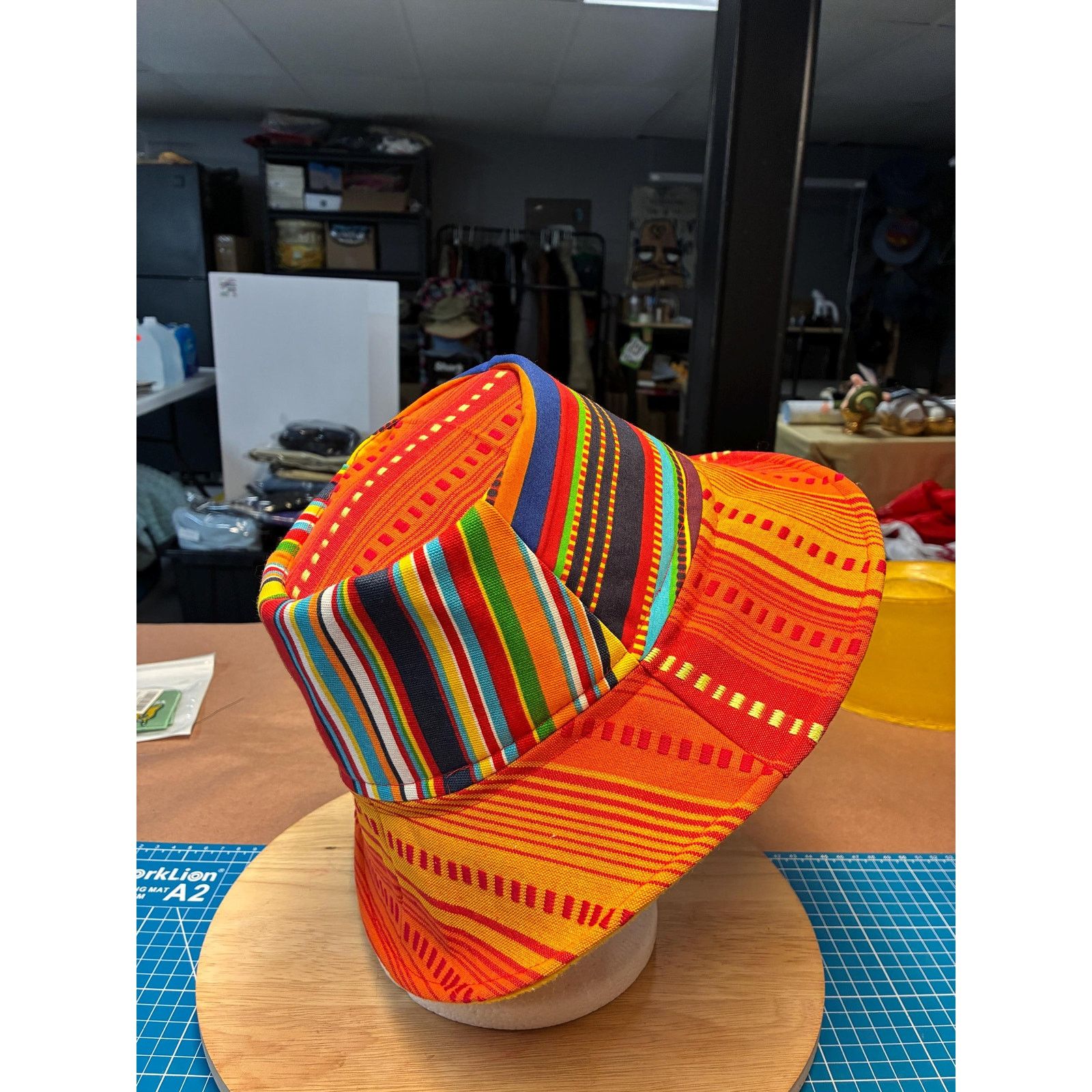 Other Upcycled Bucket Hat — Fiery Orange Mixed Stripe, Marigold Size ONE SIZE - 7 Thumbnail