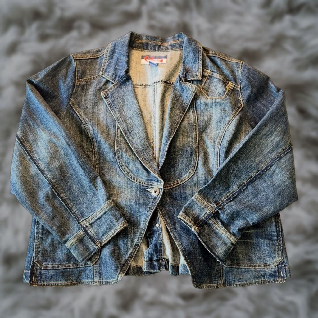 Vintage VINTAGE Mwah Jeans Blazer Jacket Womens 22/24W Plus Blue Denim Western 90s Size 42" / US 20 - 1 Thumbnail