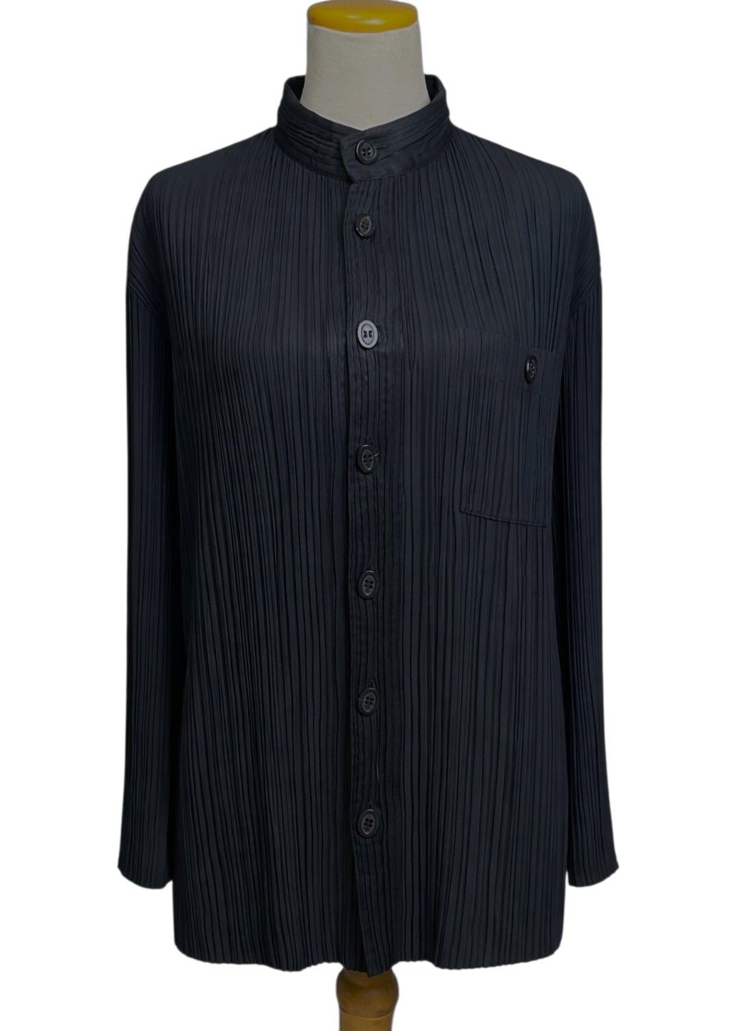 💥Vtg 90s Issey Miyake Plisse Pleated Stand Collar Button Up