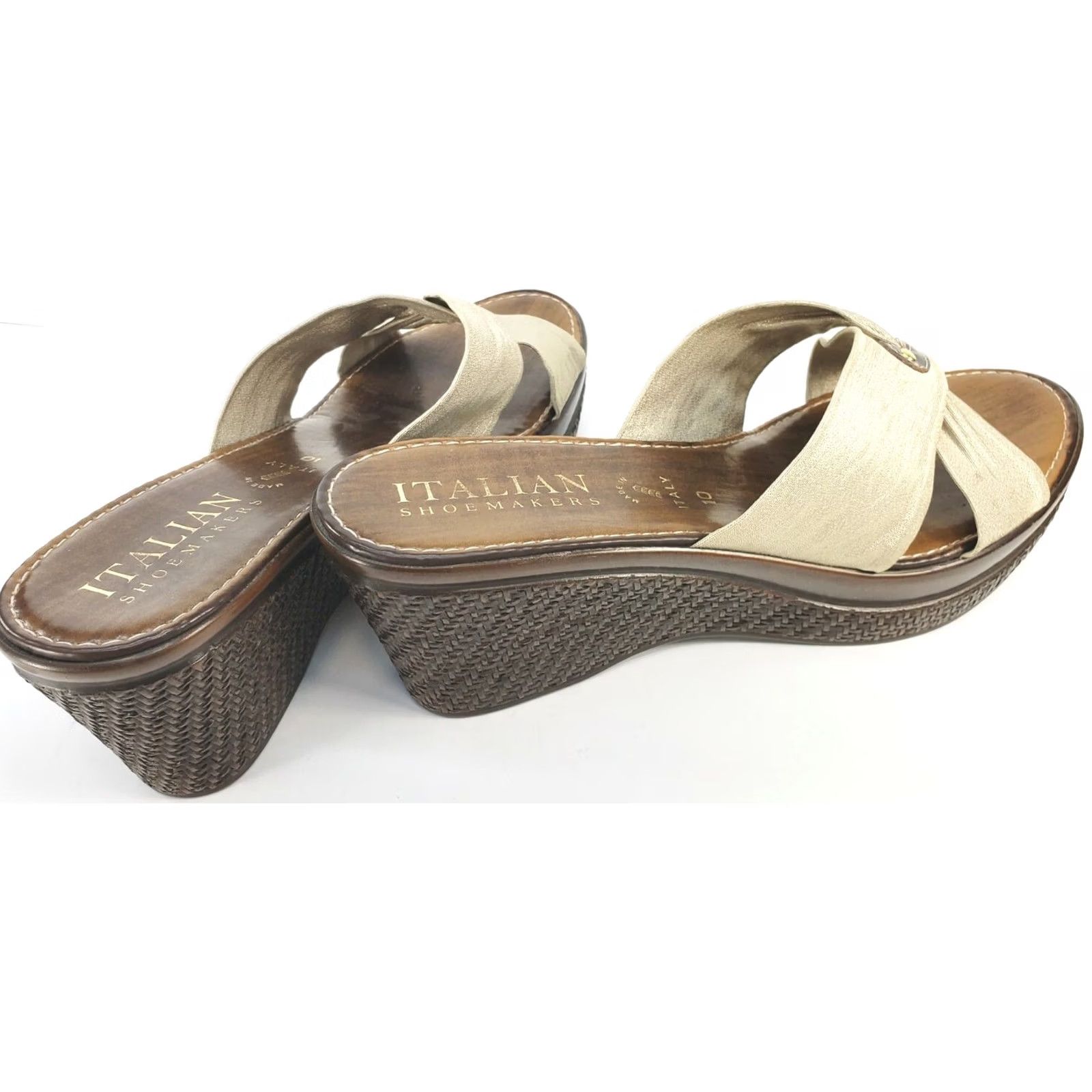 Vintage VINTAGE Italian Shoemakers Women's Sandal Taupe X-Crossover Wedge Slip On 10M (Size 10) Shoes Size US 10 / IT 40 - 4 Thumbnail