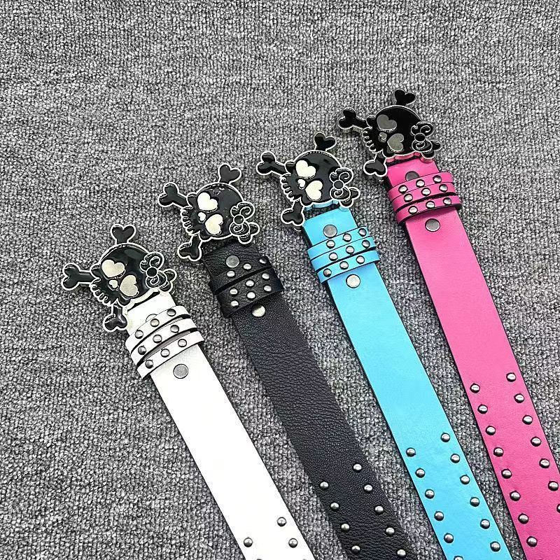 Designer Skull Vintage Belt Riveted Belts Menswear Accessories Size ONE SIZE - 3 Thumbnail