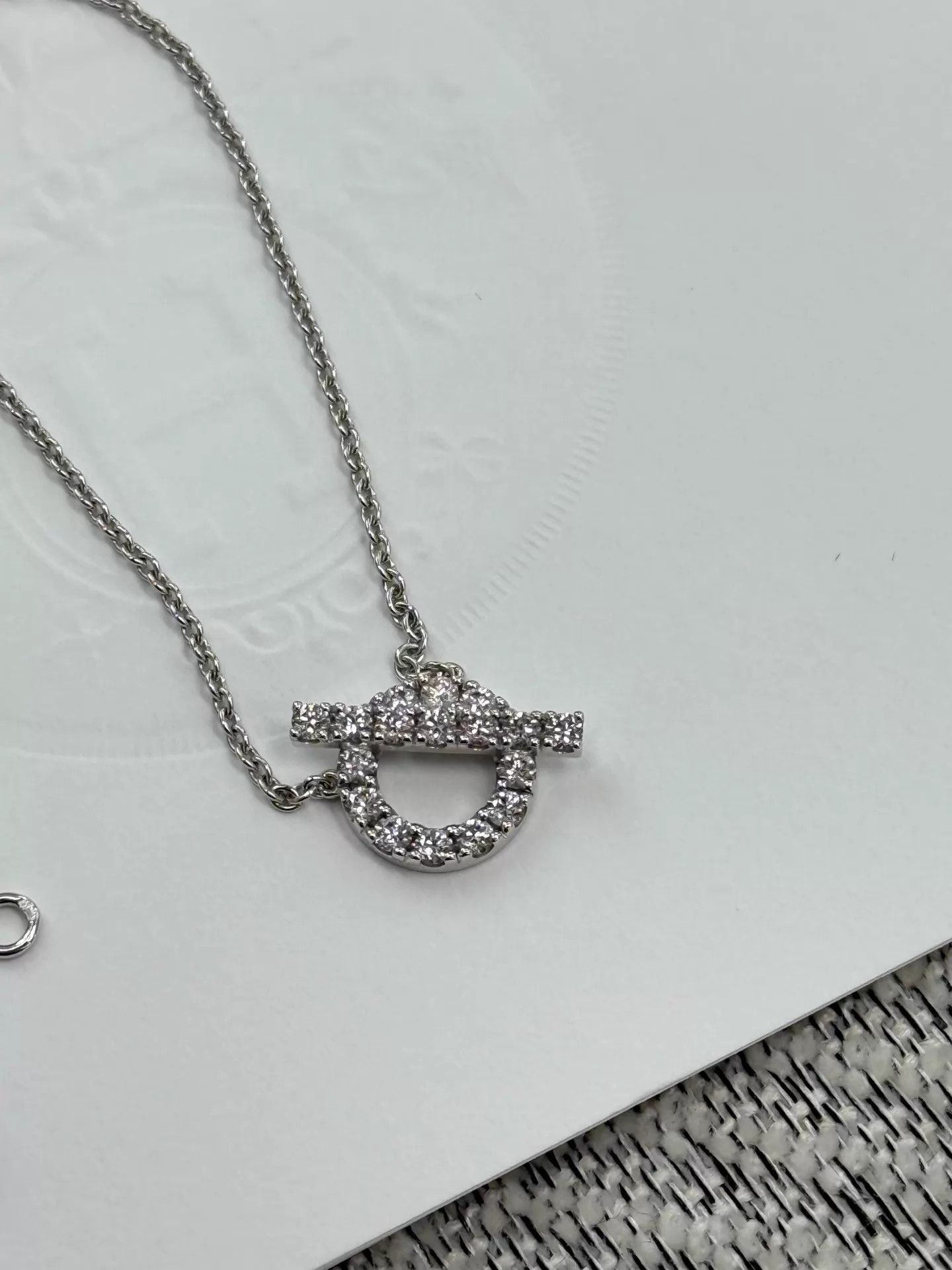 Hermes Hermes 18k White Gold Diamond Finesse Q Necklace 24 Size ONE SIZE - 3 Thumbnail