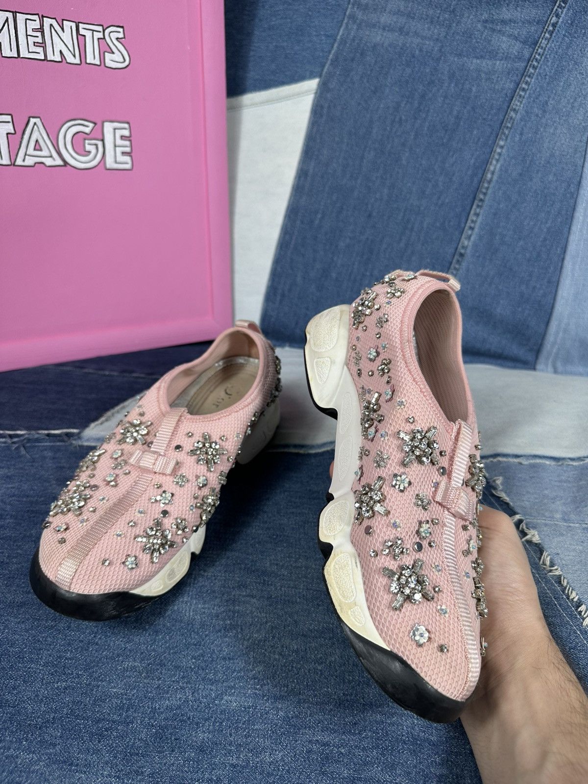 Dior Dior Fusion Pink Bling Mesh Rhinestones Low Sneakers Size US 7 / IT 37 - 11 Thumbnail
