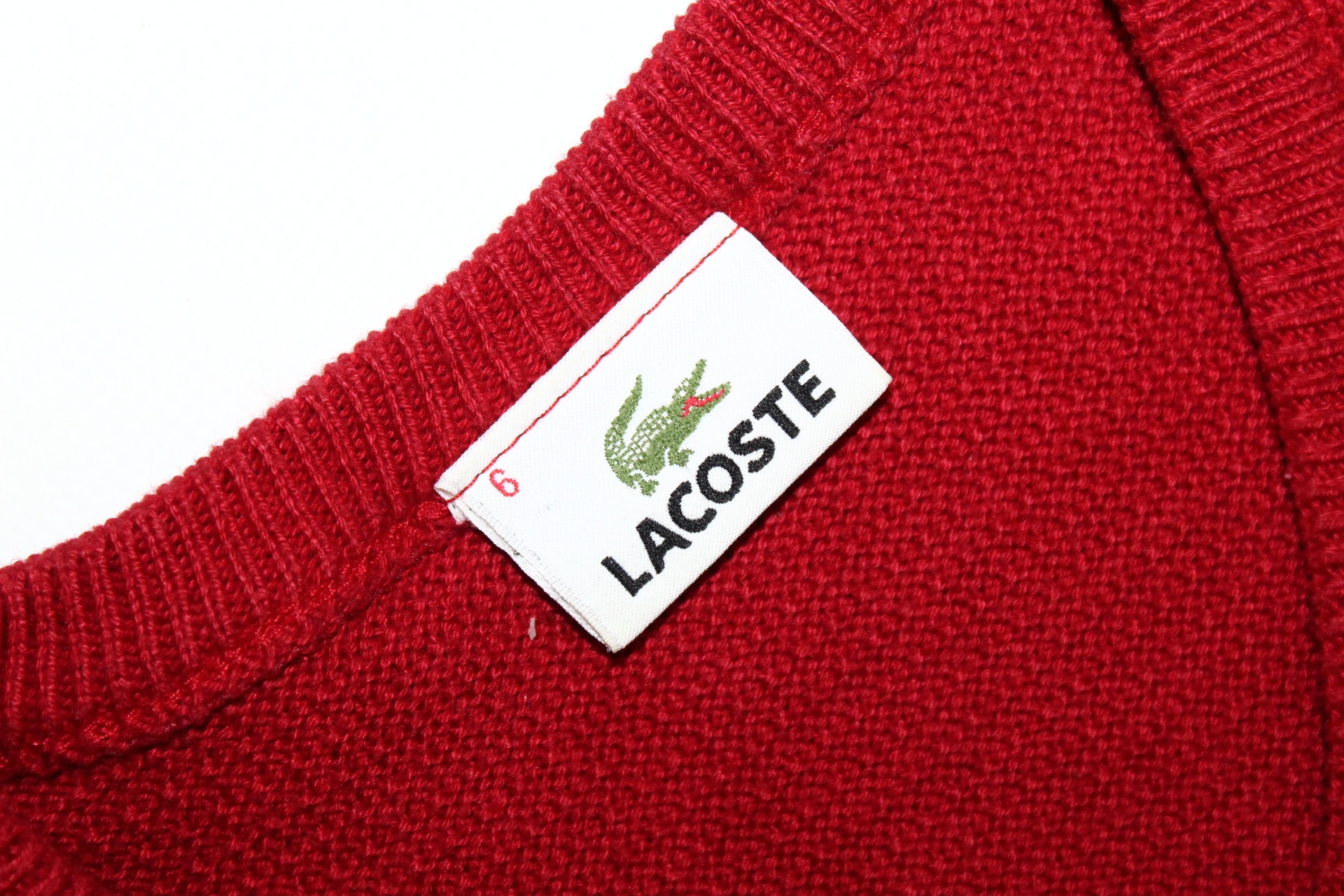 Lacoste VTG 80s Lacoste V-neck Rib Knit Acrylic Cotton Jumper Size US XL / EU 56 / 4 - 8 Thumbnail