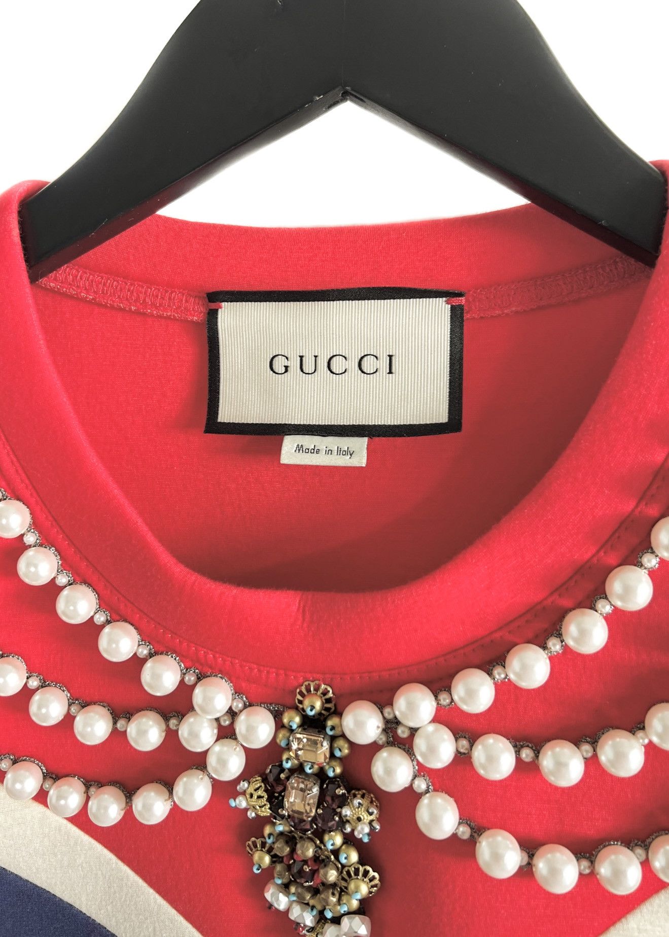 Gucci Gucci Red Neoprene Striped Pearl Embellished Sweatshirt Size XS / US 0-2 / IT 36-38 - 3 Thumbnail