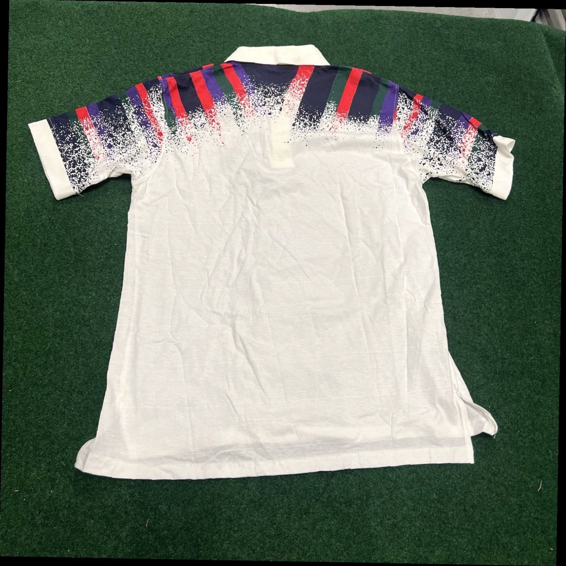 Vintage VTG Grand Slam Men's Polo Jazz Geometric 100% Cotton Blue Red USA Size Large New Size US L / EU 52-54 / 3 - 7 Thumbnail