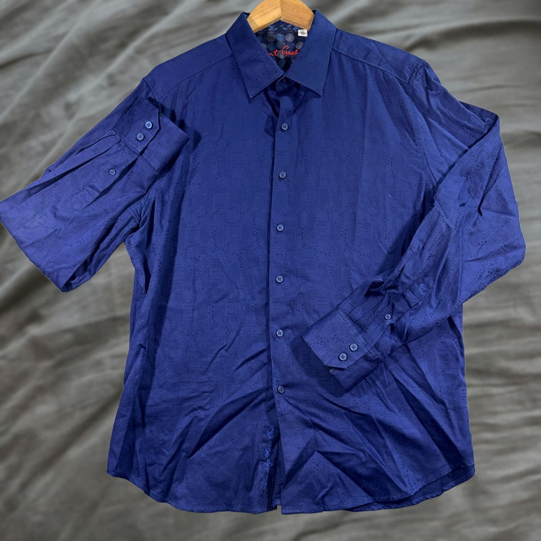 Robert Graham Robert Graham Shirt Mens XL Blue Geometric Long Sleeve Button Front Contrast Embroidered Size US XL / EU 56 / 4 - 1 Thumbnail