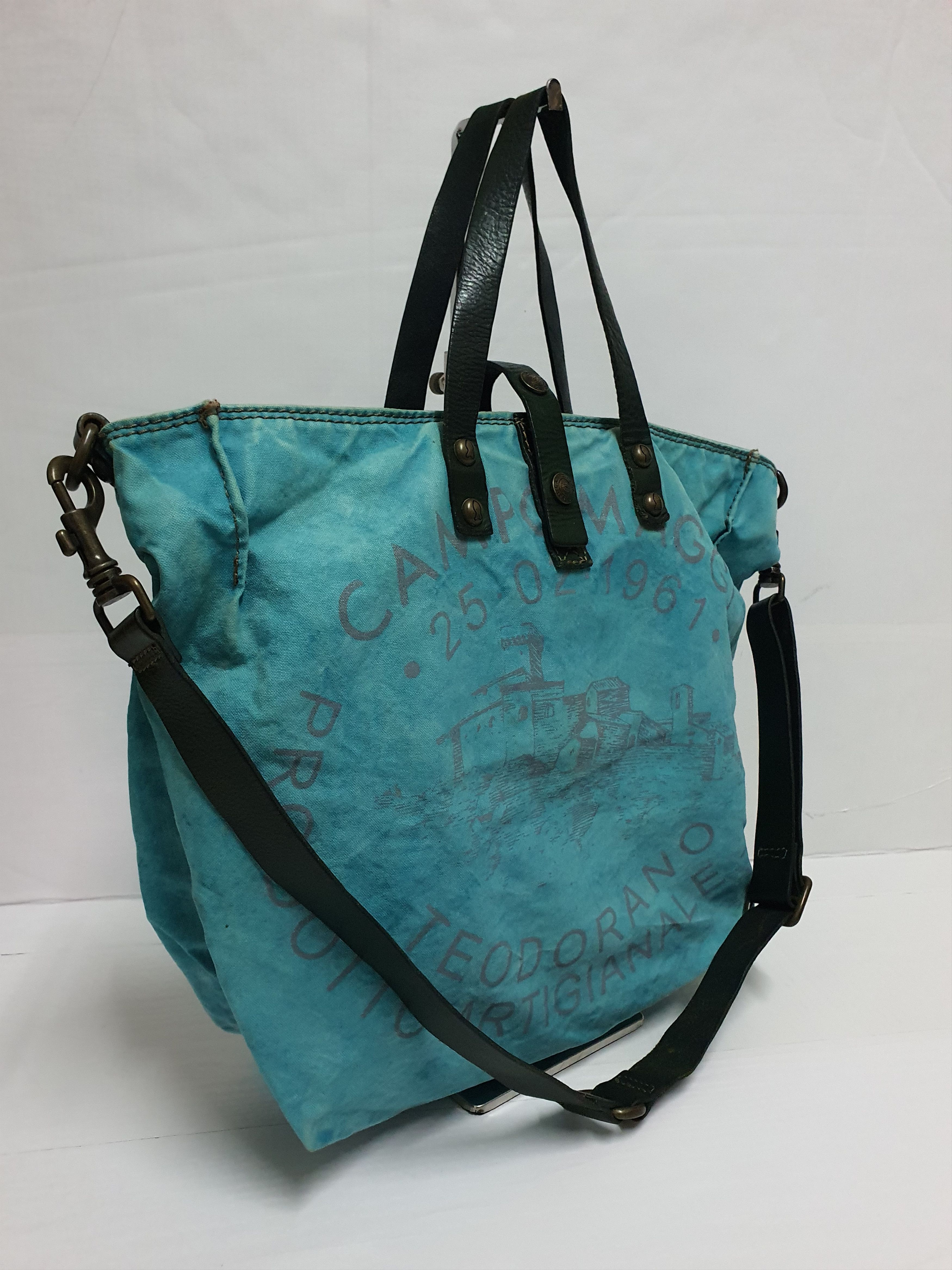Other CAMPOMAGGI Ocean Blue Canvas Leather Bag ITALY Size ONE SIZE - 3 Thumbnail