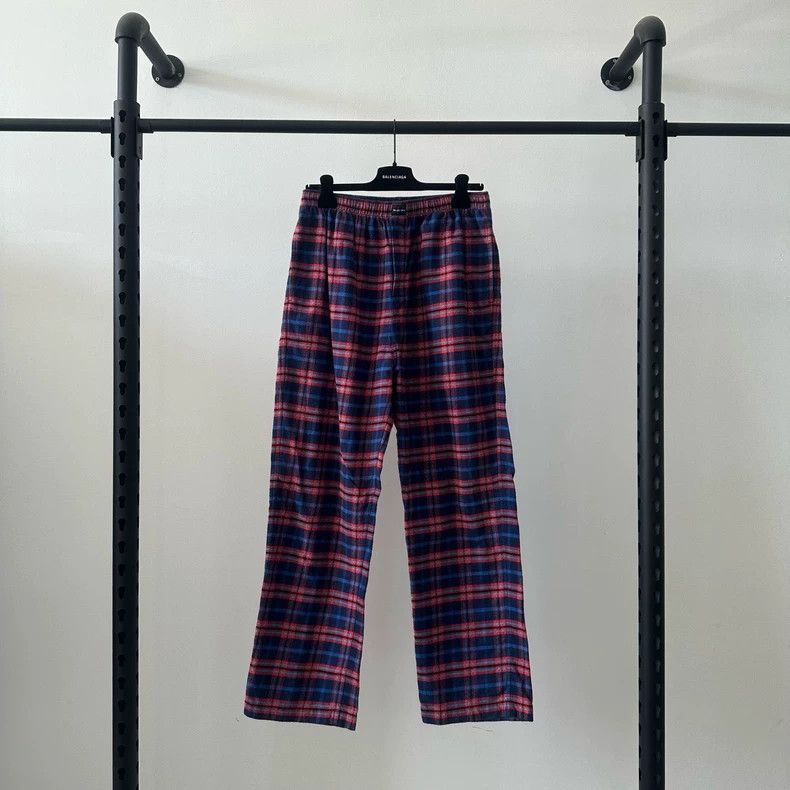 Balenciaga Balenciaga FW19 waist logo color-block plaid wide-leg trous Size US 30 / EU 46 - 1 Thumbnail