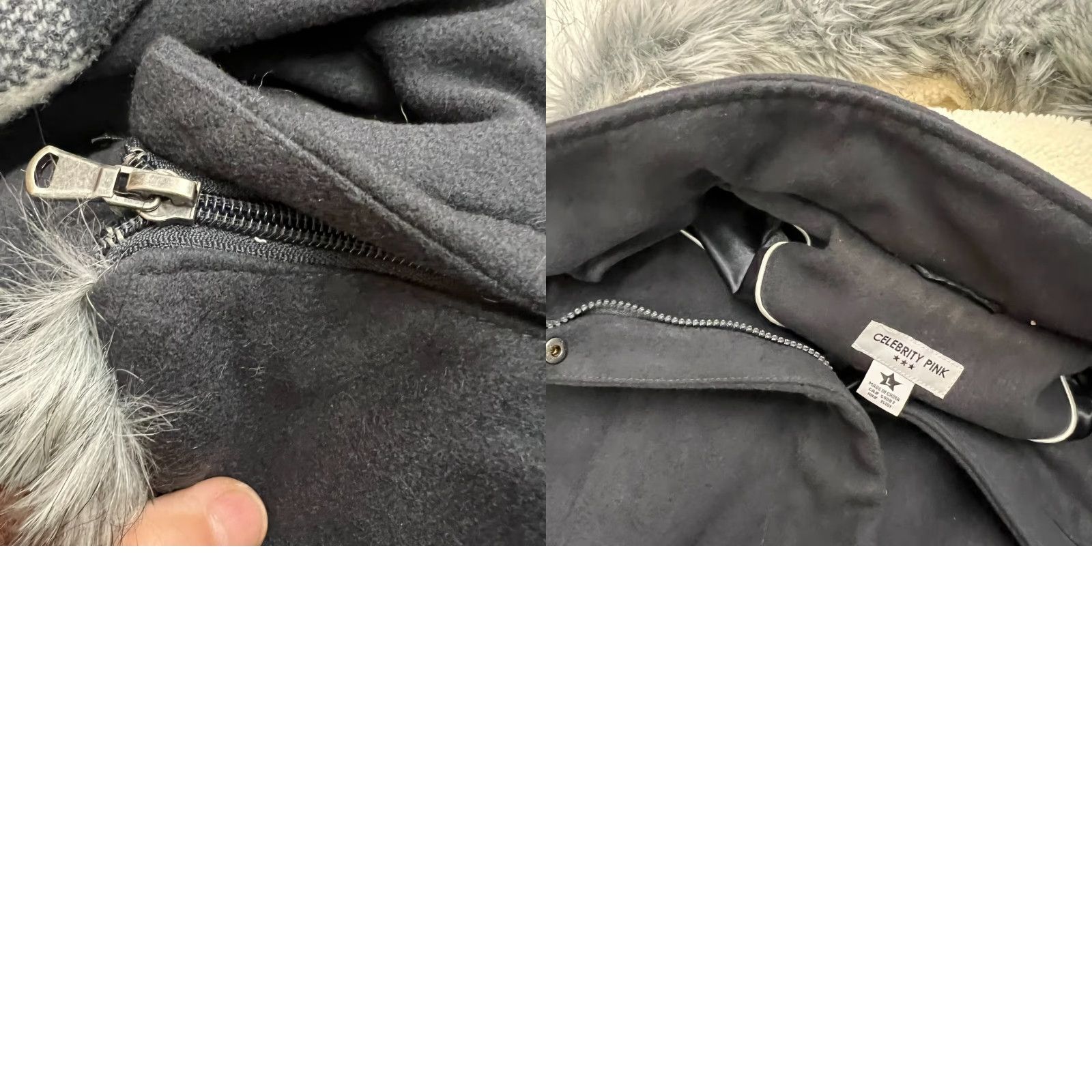 Vintage Celebrity Pink Jacket Women L Black/Gray Checkered Faux Fur Hood Detachable Hooded Softshell Mid-Length Zip Parka Regular Fit Size L / US 10 / IT 46 - 9 Thumbnail