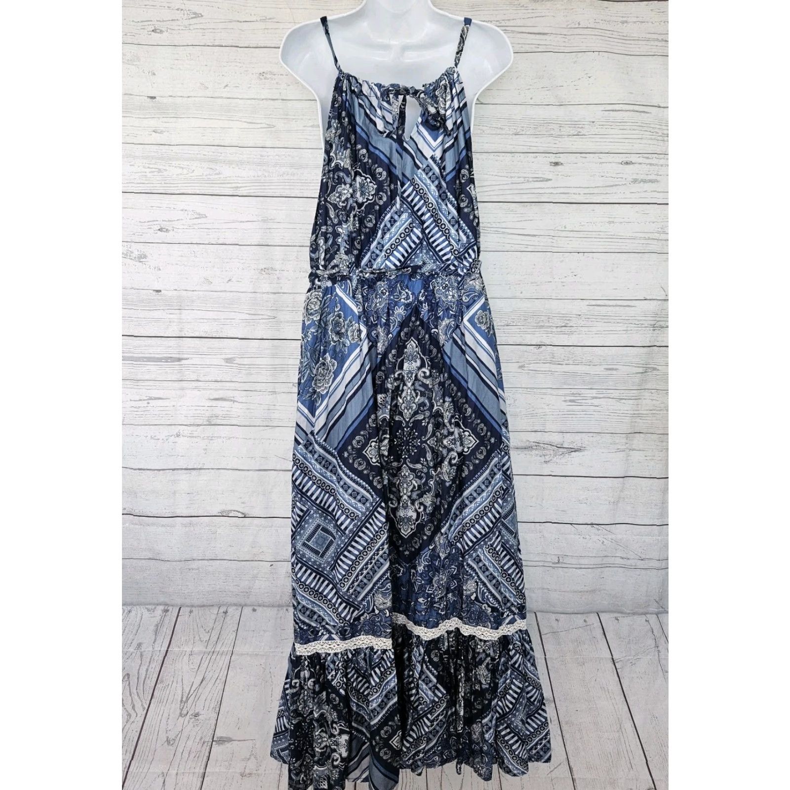 Lucky Brand Lucky Brand Maxi Dress Womens Size M Blue White Sleeveless Cotton Printed 52" Length 19.5" Width | Girls? Mens? - No, keep endgender if applicable. Size M / US 6-8 / IT 42-44 - 4 Thumbnail