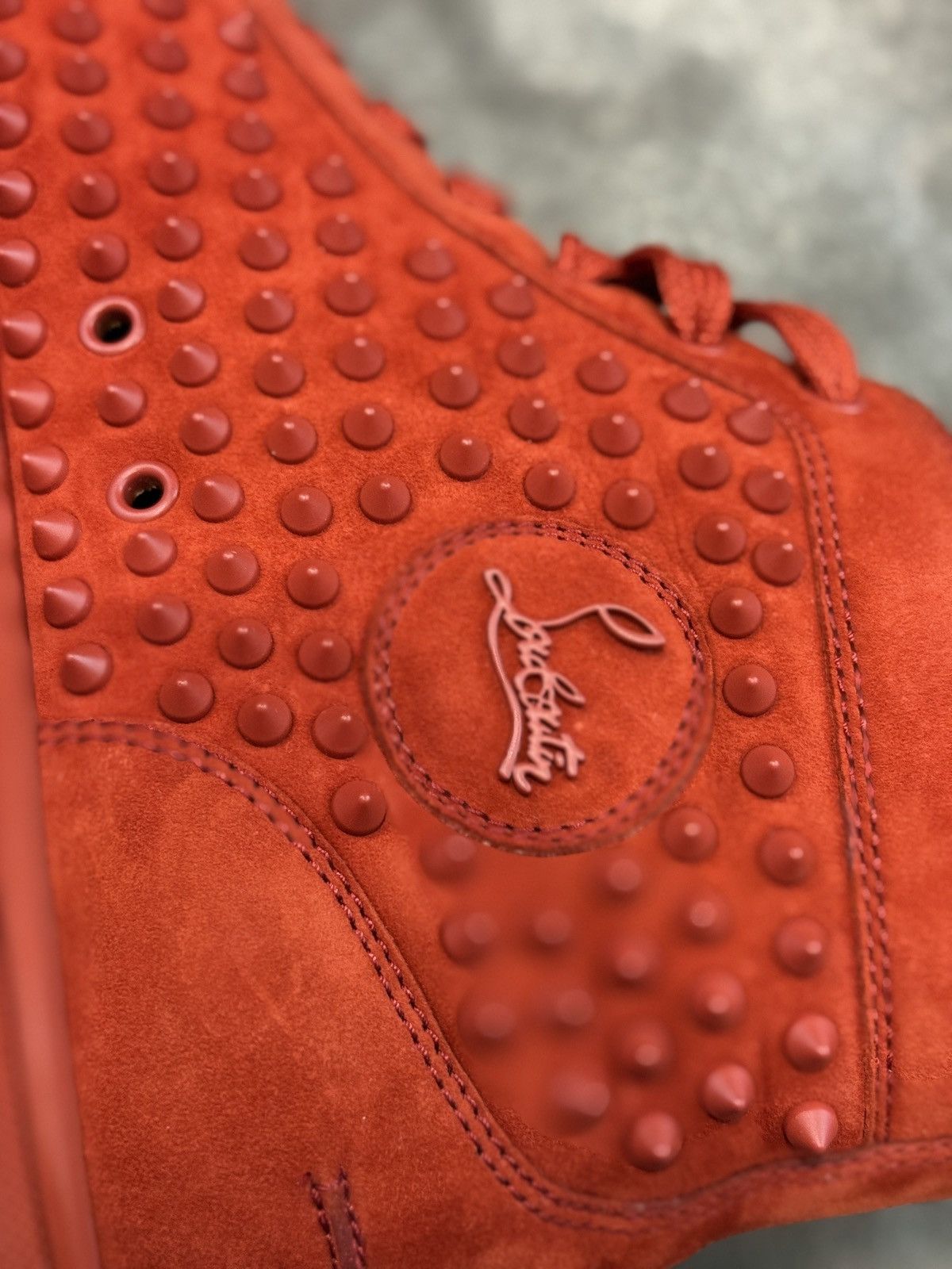 Christian Louboutin Christian Louboutin Red Suede Louis Spikes High Top Sneakers Size US 11 / EU 44 - 11 Thumbnail