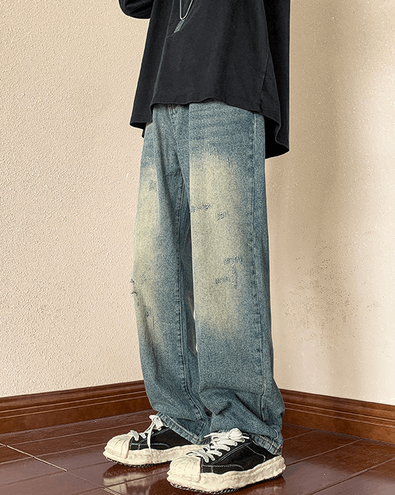 Jean Men's vintage distressed washed loose straight jeans Size US 32 / EU 48 - 4 Thumbnail