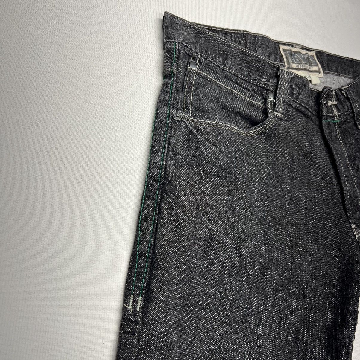 Levi's Levis Slim Straight Jeans Black Green Stitch Pockets Denim Size US 33 - 7 Thumbnail
