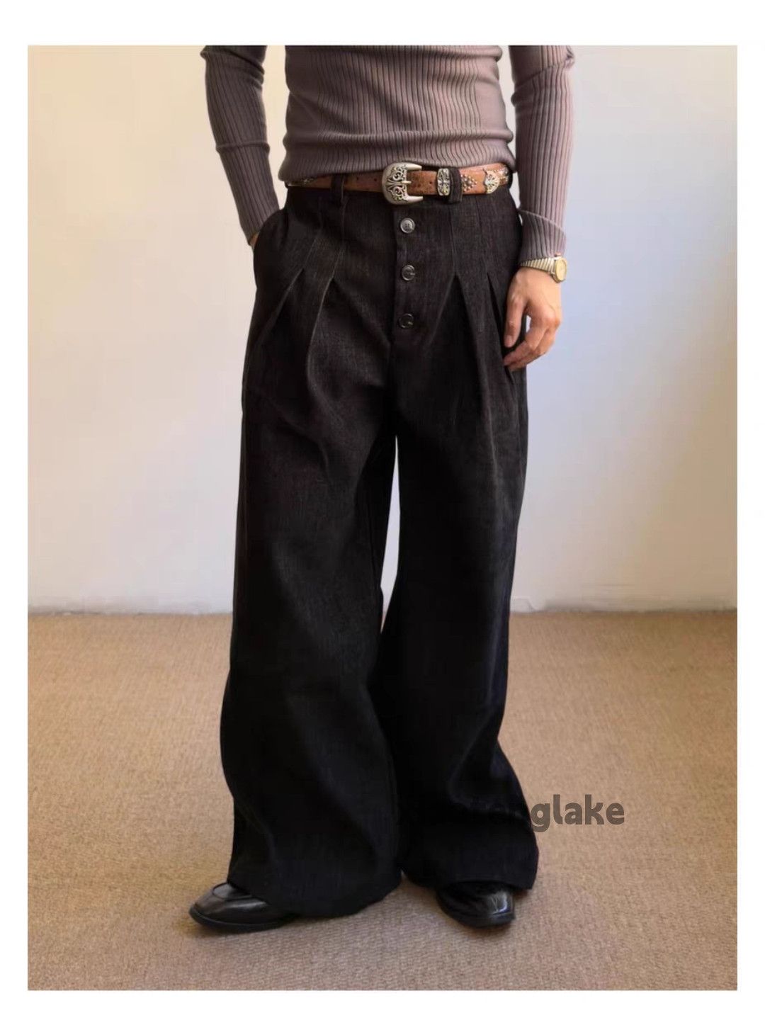 Vintage Xz vintage wide Leg loose baggy pleated flared pants Size US 30 / EU 46 - 4 Thumbnail