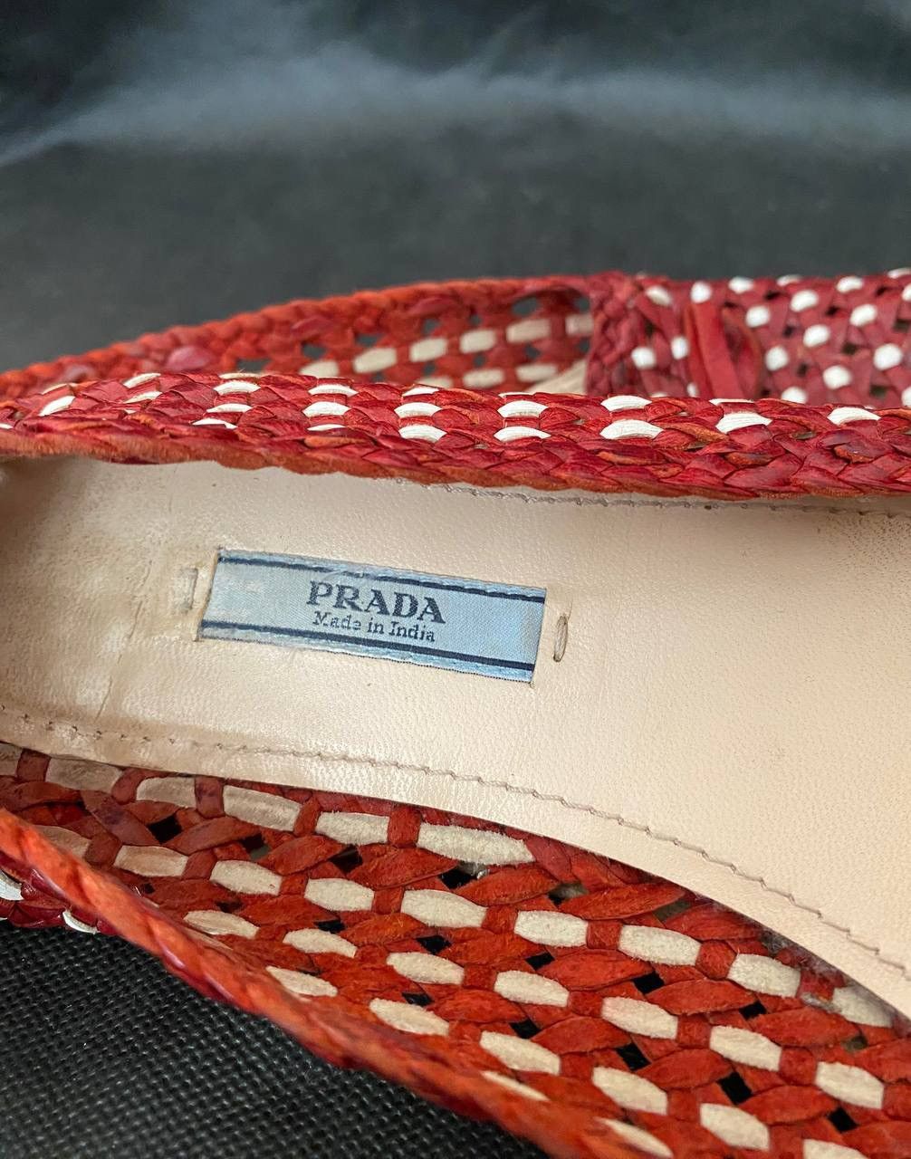 Prada × Vintage 📌Vintage PRADA Y2K Red + Metallic Silver Leather Woven Flats Size US 8 / IT 38 - 6 Thumbnail
