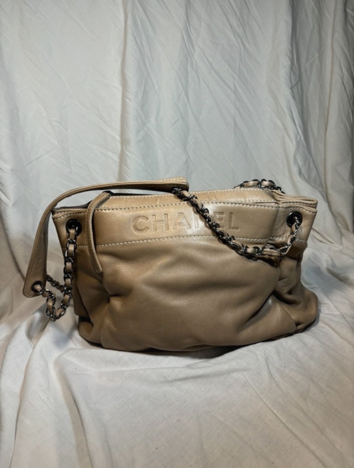 Chanel CHANEL Lax Accordion Lamb skin Light Beige Leather bag Size ONE SIZE - 3 Thumbnail