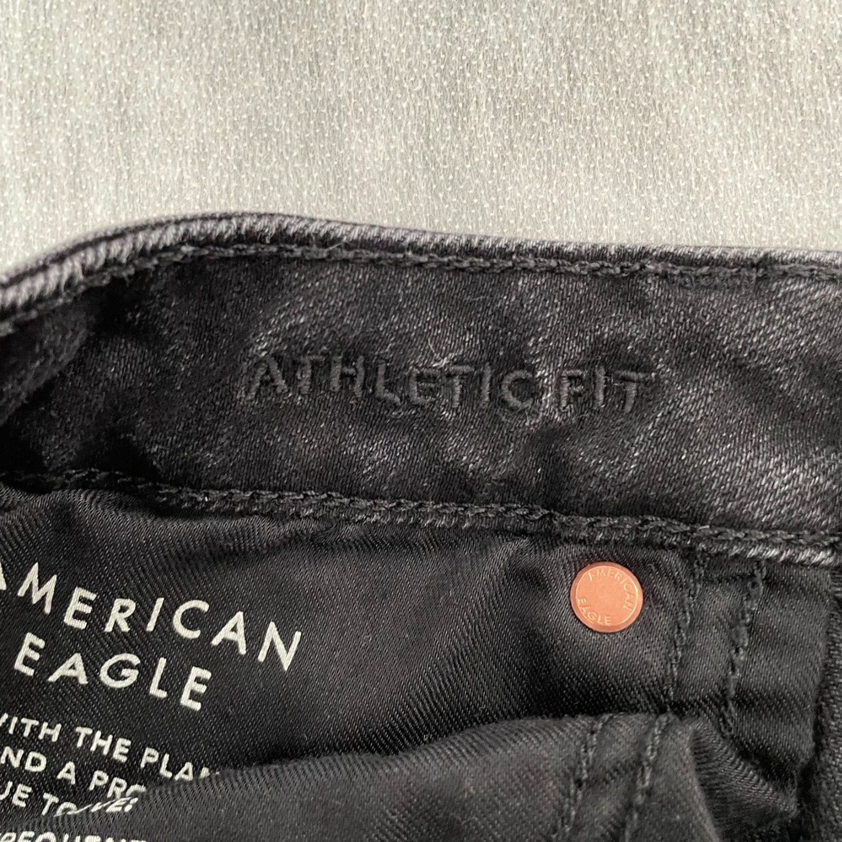 American Eagle Outfitters VINTAGE American Eagle Jeans Mens Skinny Fit 31 Black Distressed Stretch Denim Athletic Rise Size US 31 - 6 Thumbnail