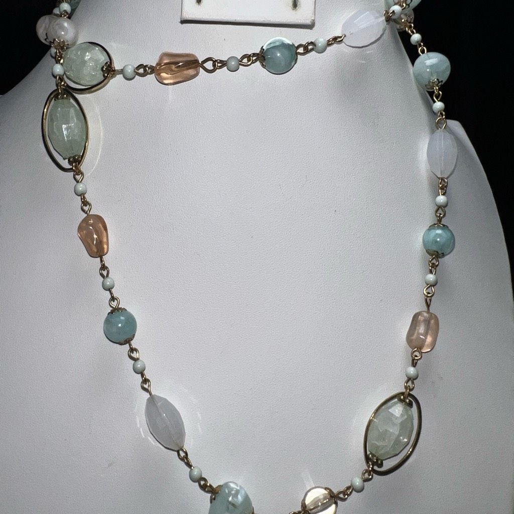 Vintage Vintage Glass Bead and Stone Silver Tone Long Necklace (show Size ONE SIZE - 6 Thumbnail