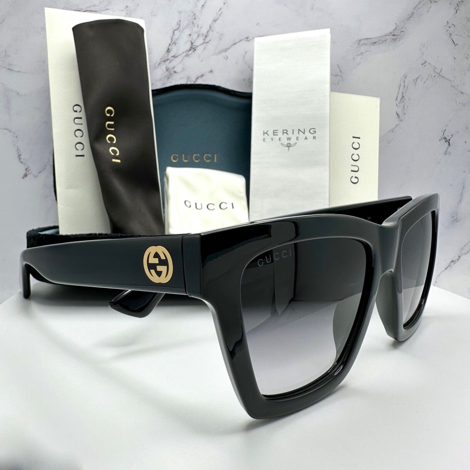 Gucci New GUCCI Sunglasses Black Gold Interlocking GG Logo Size ONE SIZE - 3 Thumbnail