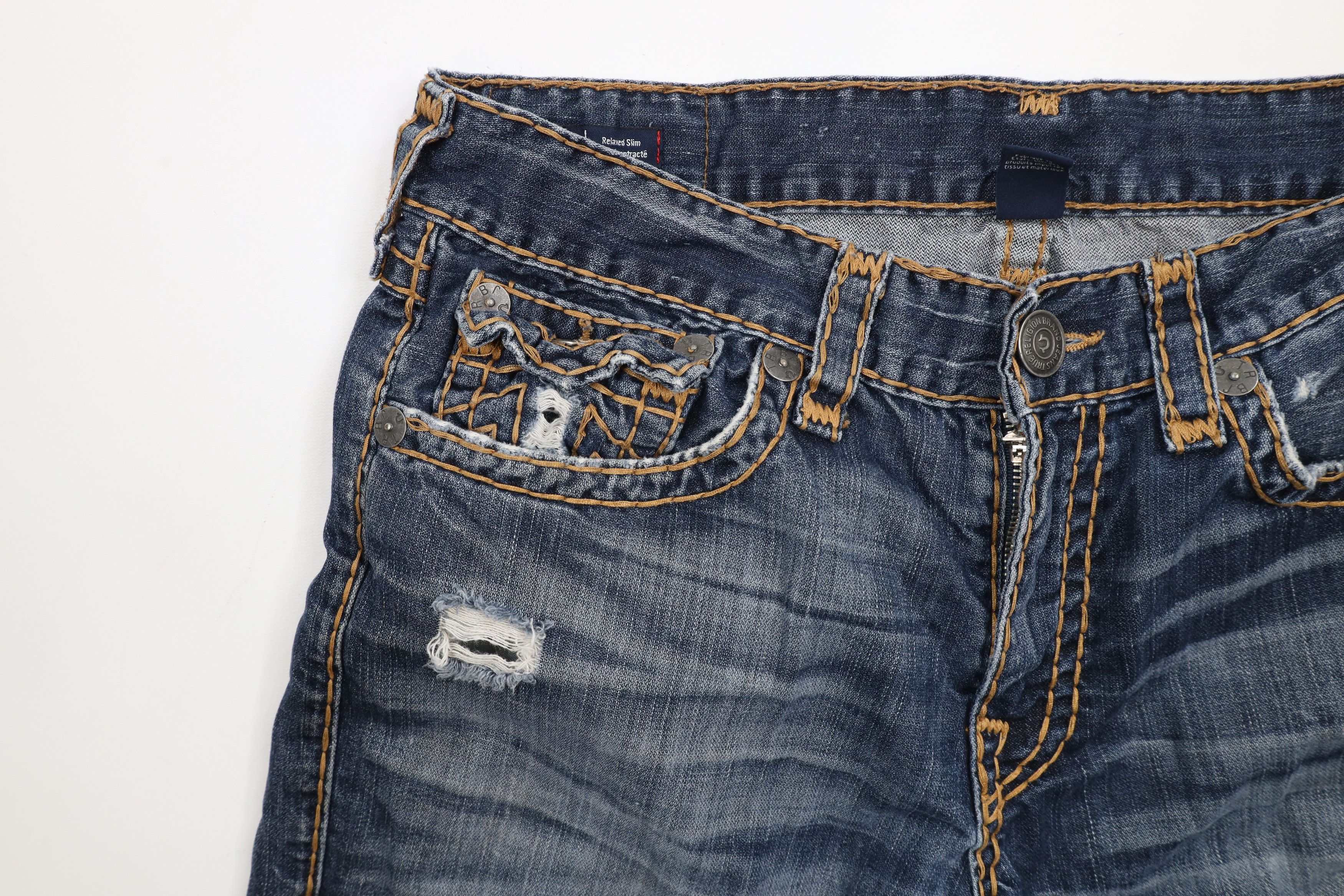True Religion × Vintage True Religion Relaxed Slim Thick Stitch Denim Jeans USA Blue Size US 36 / EU 52 - 8 Thumbnail