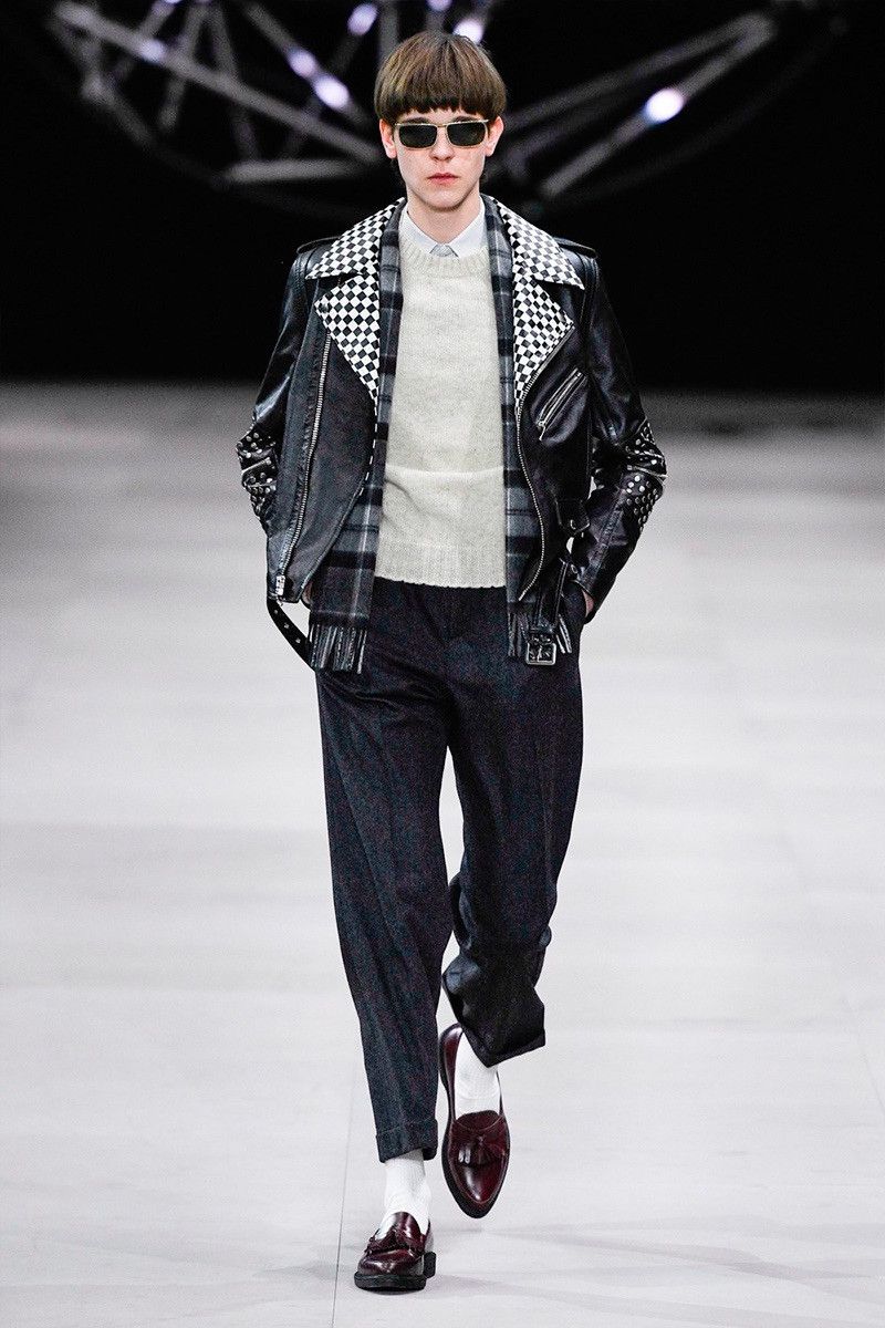 Celine × Hedi Slimane FW19 Celine Studded Checkered Leather Biker Jacket 52 XL Size US L / EU 52-54 / 3 - 2 Thumbnail