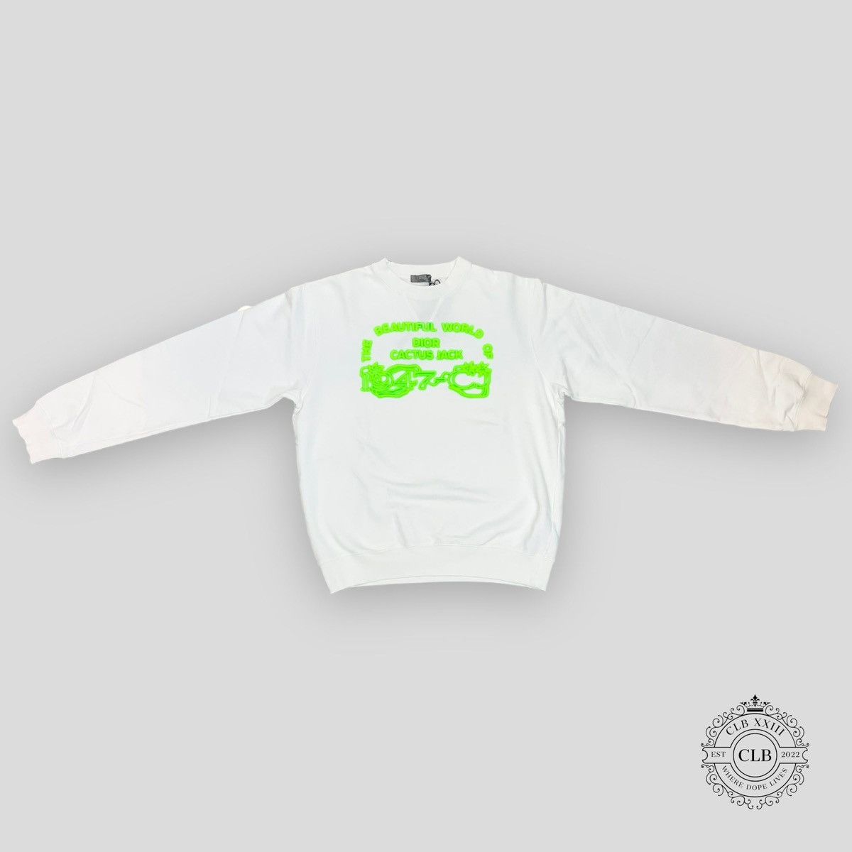 Dior DIOR CACTUS JACK BEAUTIFUL WORLD CREWNECK - WHITE/GREEN Dior DIOR CACTUS JACK BEAUTIFUL WORLD CREWNECK - WHITE/GREEN
