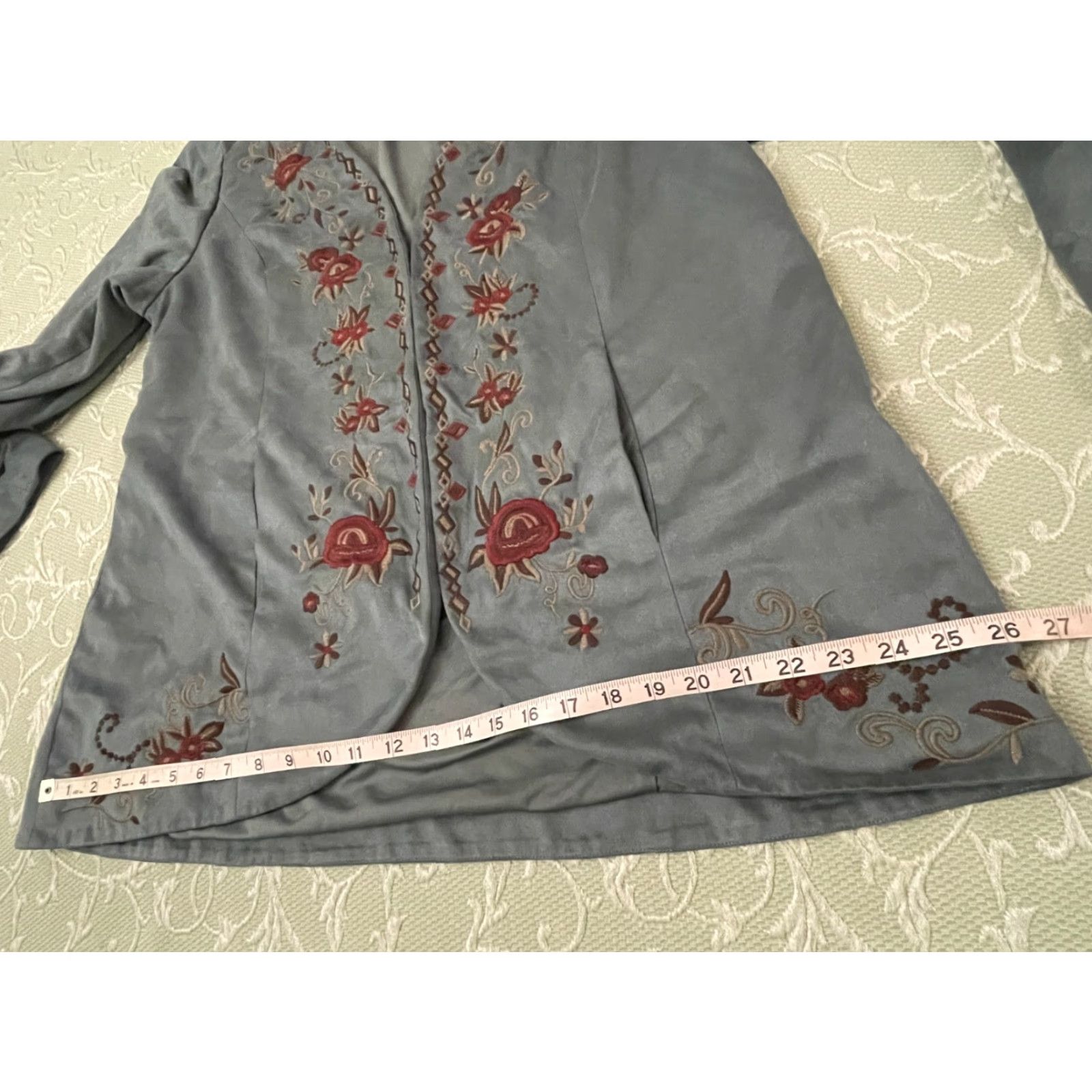 Coldwater Creek Coldwater Creek PL 14 L Western Moleskin Boho Art Folk Long Blazer Jacket XL Women Soft Gray Green Blue Size XL / US 12-14 / IT 48-50 - 7 Thumbnail